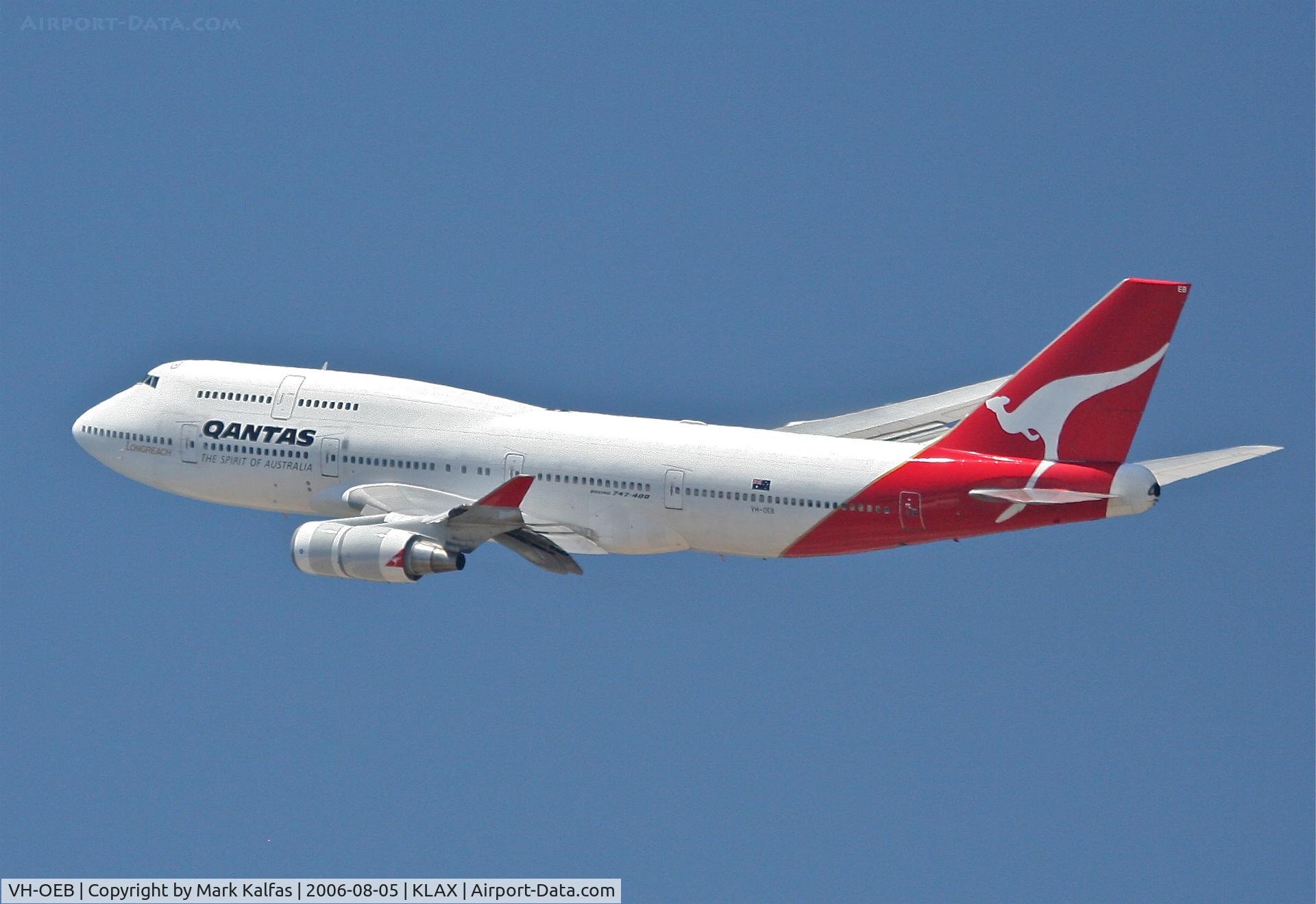VH-OEB, 1993 Boeing 747-48E C/N 25778, Qatntas Boeing 747-48E, VH-OEB 25R departure KLAX.