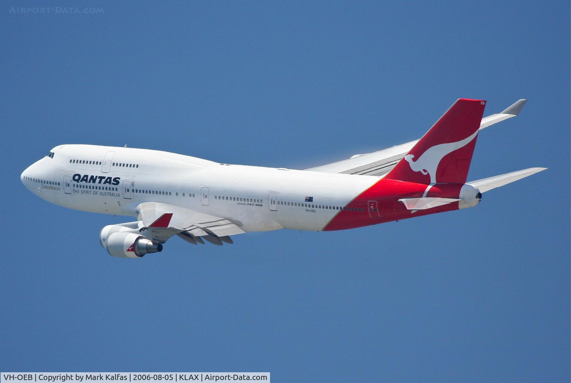VH-OEB, 1993 Boeing 747-48E C/N 25778, Qatntas Boeing 747-48E, VH-OEB 25R departure KLAX.