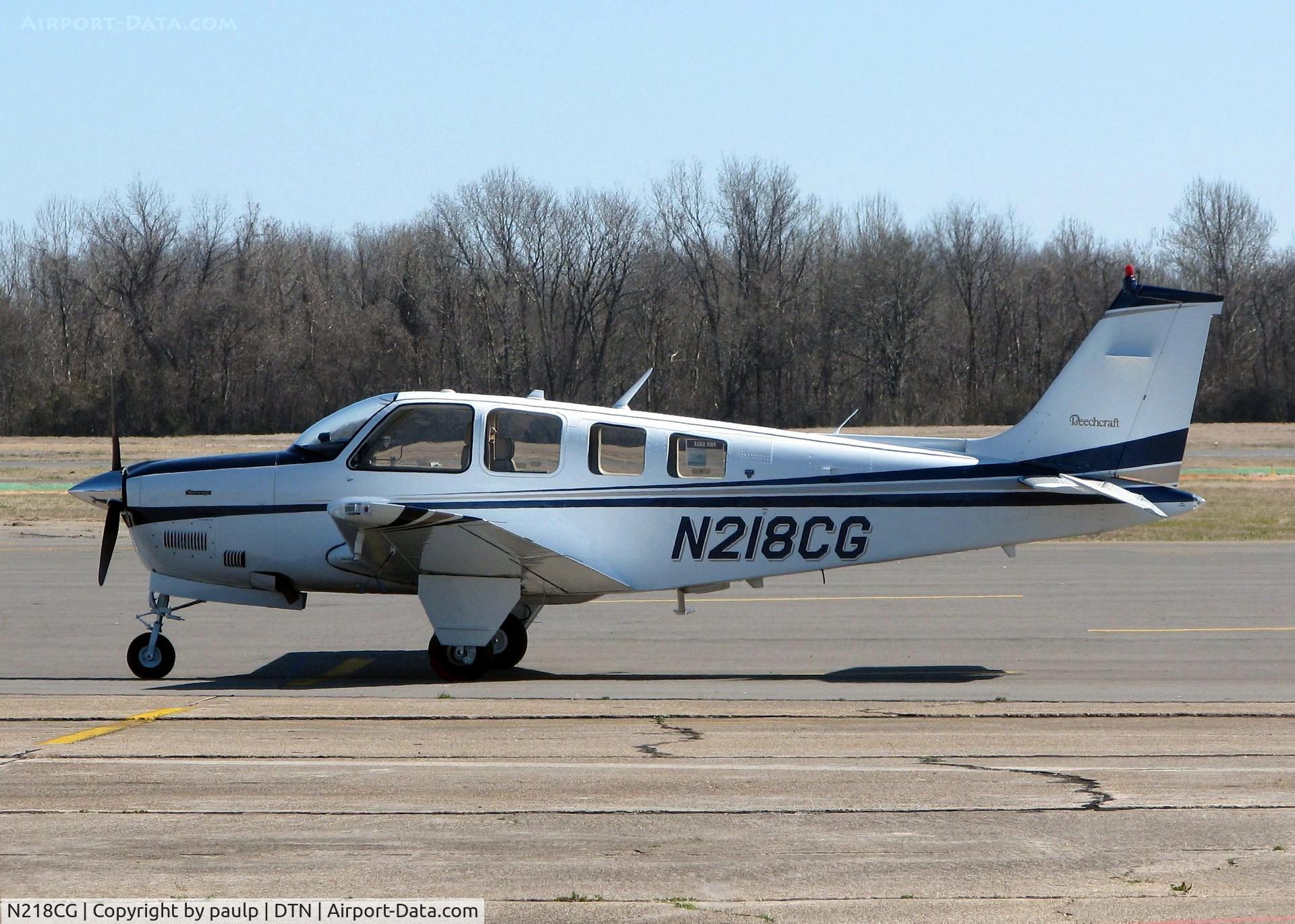 N218CG, 1980 Beech A36 Bonanza 36 C/N E-1741, Parked at Downtown Shreveport.