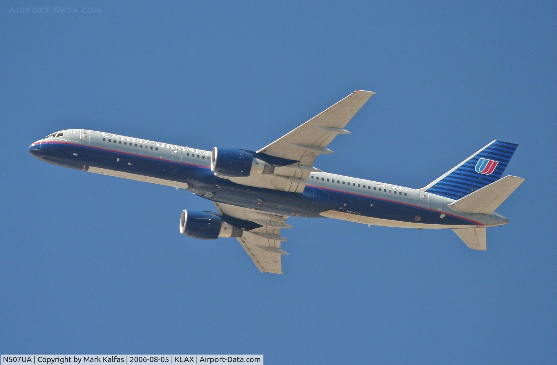 N507UA, 1990 Boeing 757-222F C/N 24743, United Airlines Boeing 757-222, N507UA 25R departure KLAX.