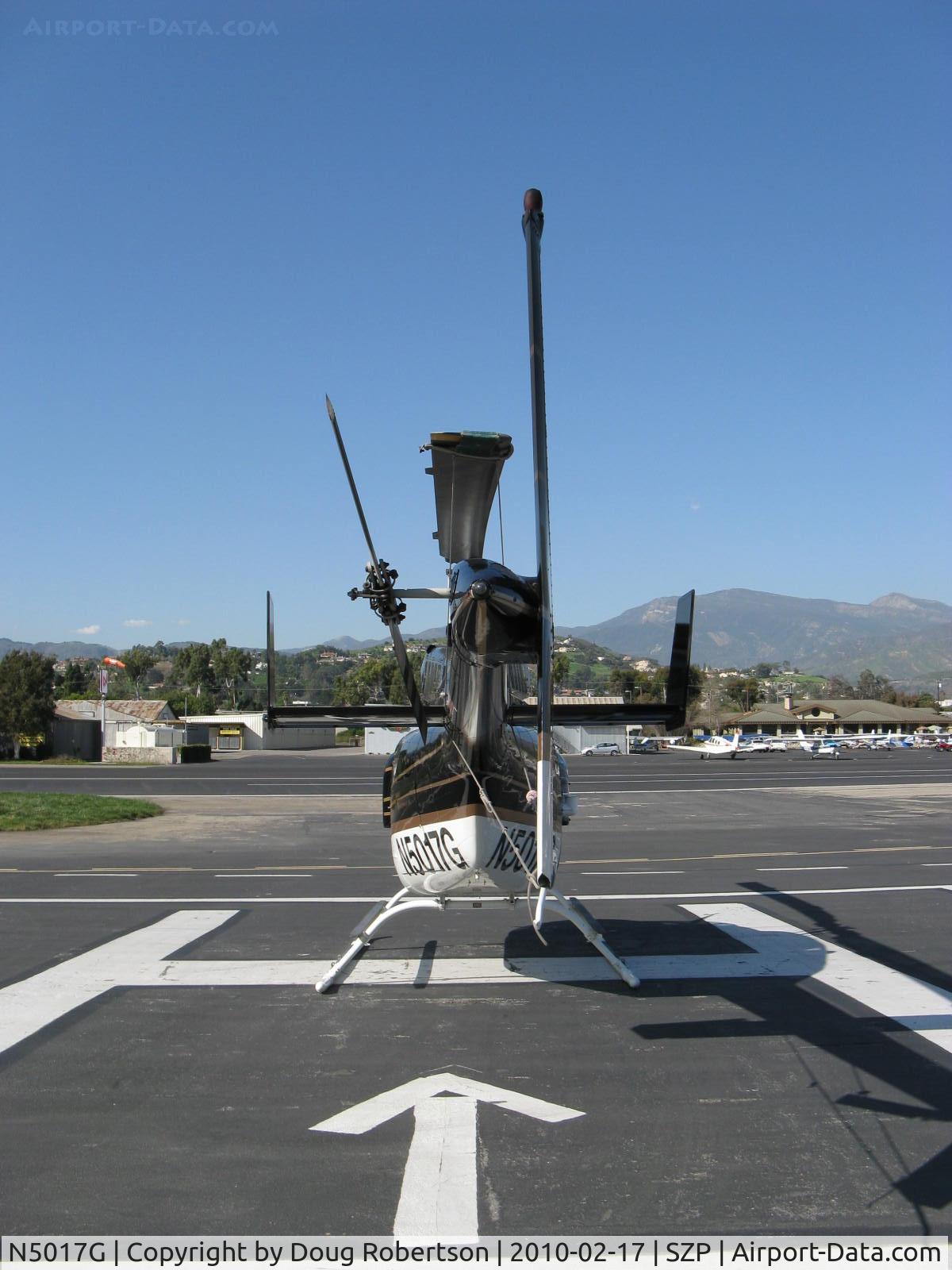 N5017G, Bell 206L-1 LongRanger II C/N 45228, 1979 Bell Textron 206L-1 JETRANGER III, Allison 250-C20B 420 shp flat rated at 317 shp, anti-torque rotor. Note precise landing spot-mark of a pro pilot.
