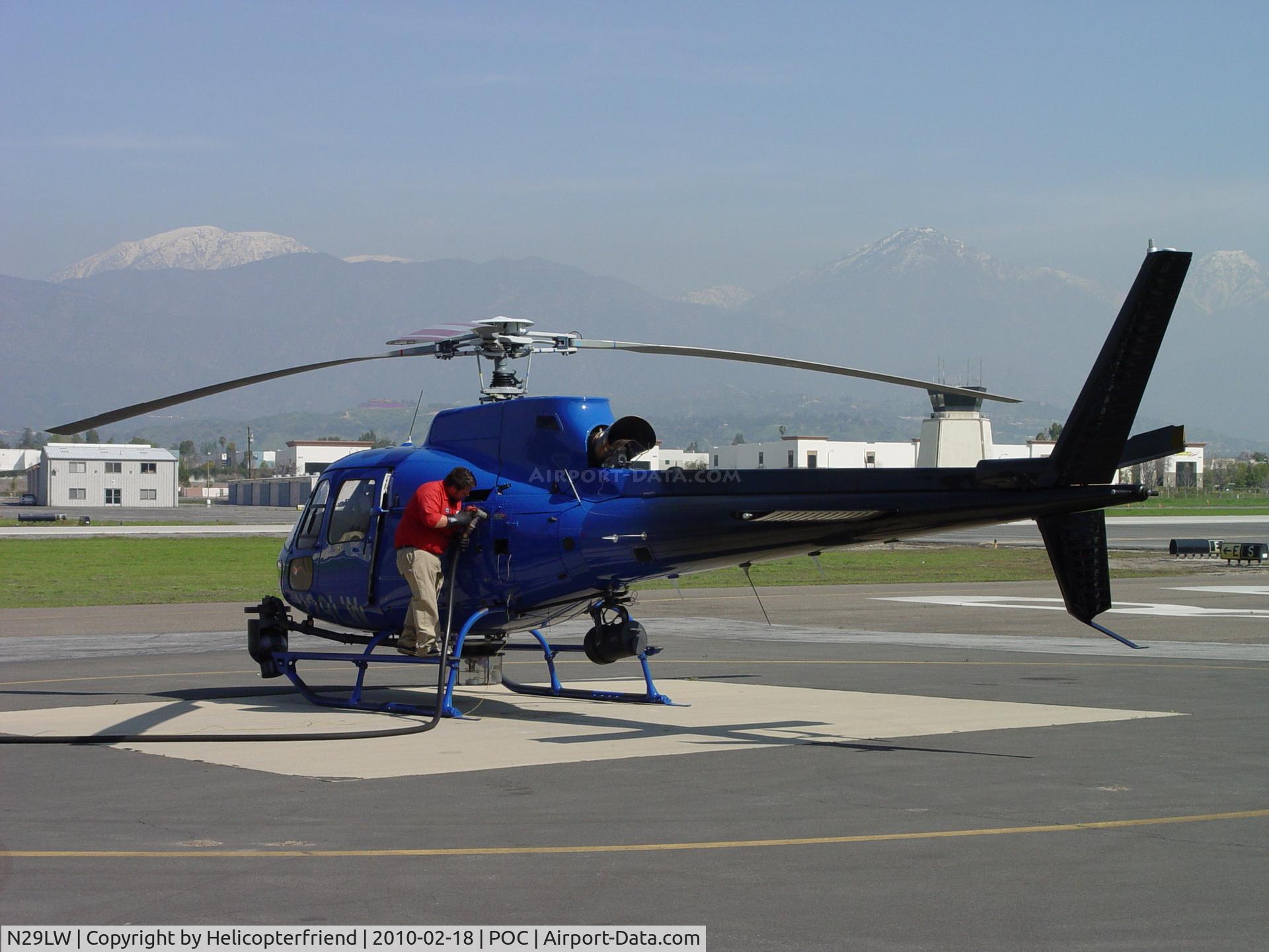 N29LW, 2008 Eurocopter AS-350B-2 Ecureuil Ecureuil C/N 4485, Josh refueling helicopter at Brackett to complete coverage of sliding hill that closed IS 10 to northbound Route 57