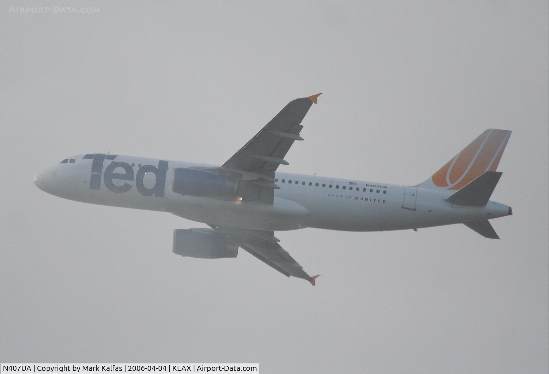 N407UA, 1994 Airbus A320-232 C/N 456, United Airlines/TED Airbus A320-232, N407UA 25R departure KLAX.