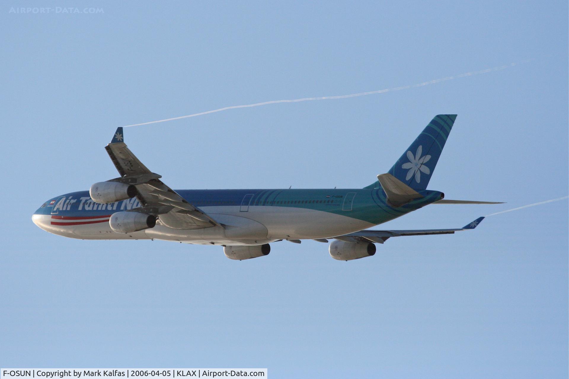 F-OSUN, 2001 Airbus A340-313 C/N 446, Air Tahiti Nui Airbus A340-313, F-OSUN 25R departure KLAX.