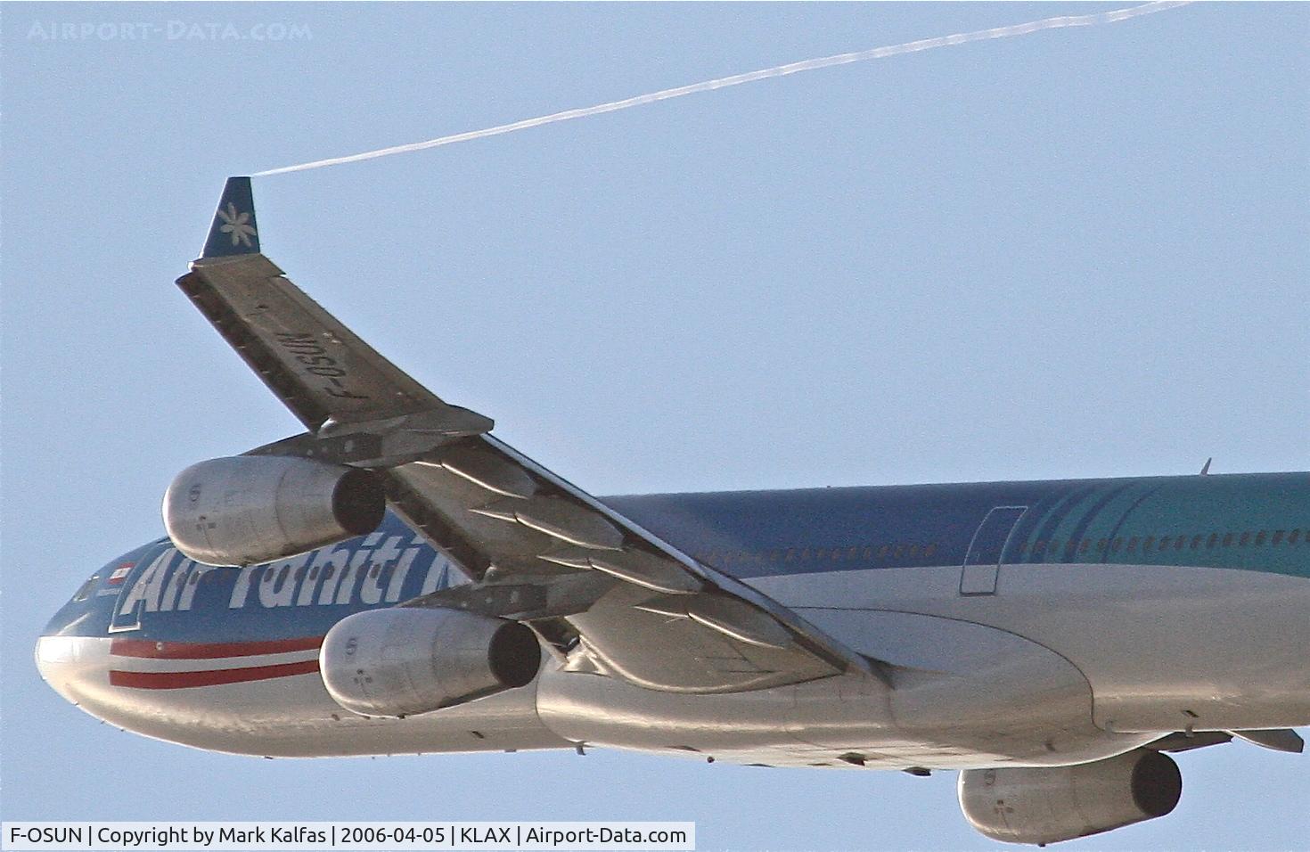 F-OSUN, 2001 Airbus A340-313 C/N 446, Air Tahiti Nui Airbus A340-313, F-OSUN 25R departure KLAX.