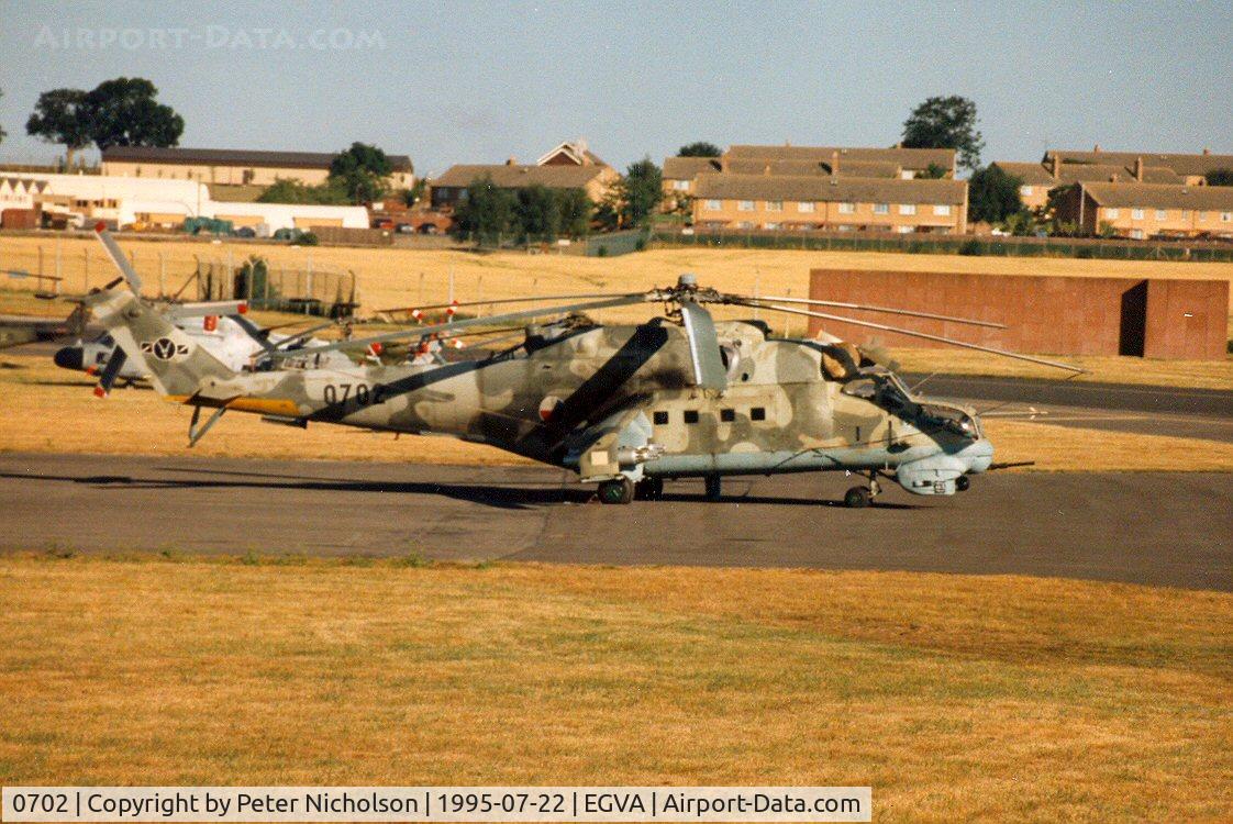 0702, Mil Mi-24V Hind E C/N 730702, Hind E of 331 Squadron Czech Air Force on the flight-line at the 1995 Intnl Air Tattoo at RAF Fairford.