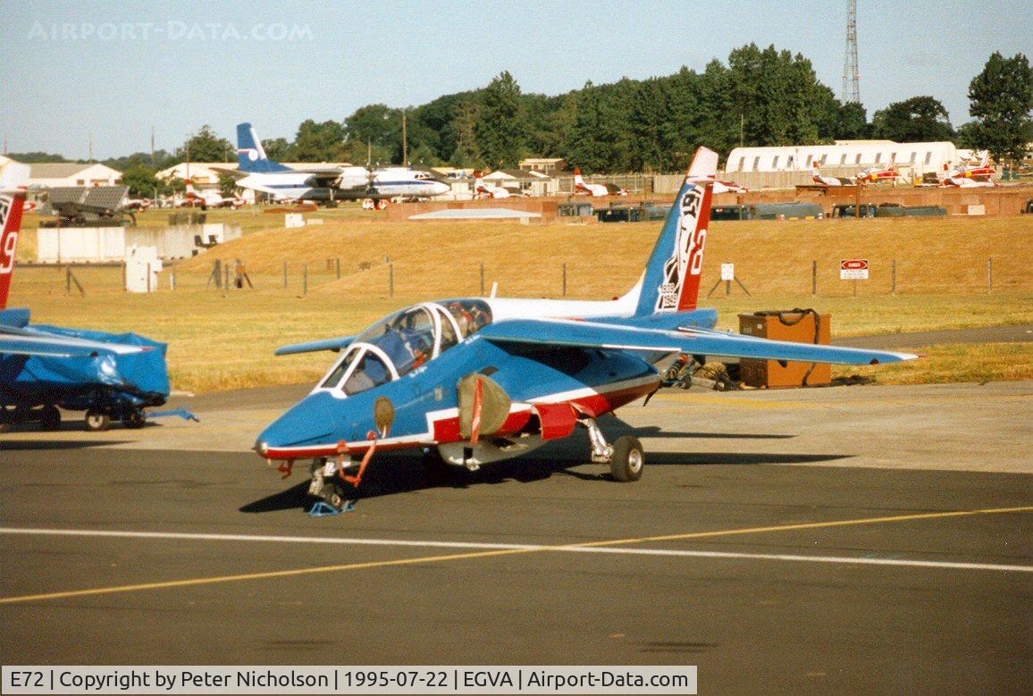 E72, Dassault-Dornier Alpha Jet E C/N E72, Patrouille de France aircraft number 8 at the 1995 Intnl Air Tattoo at RAF Fairford.