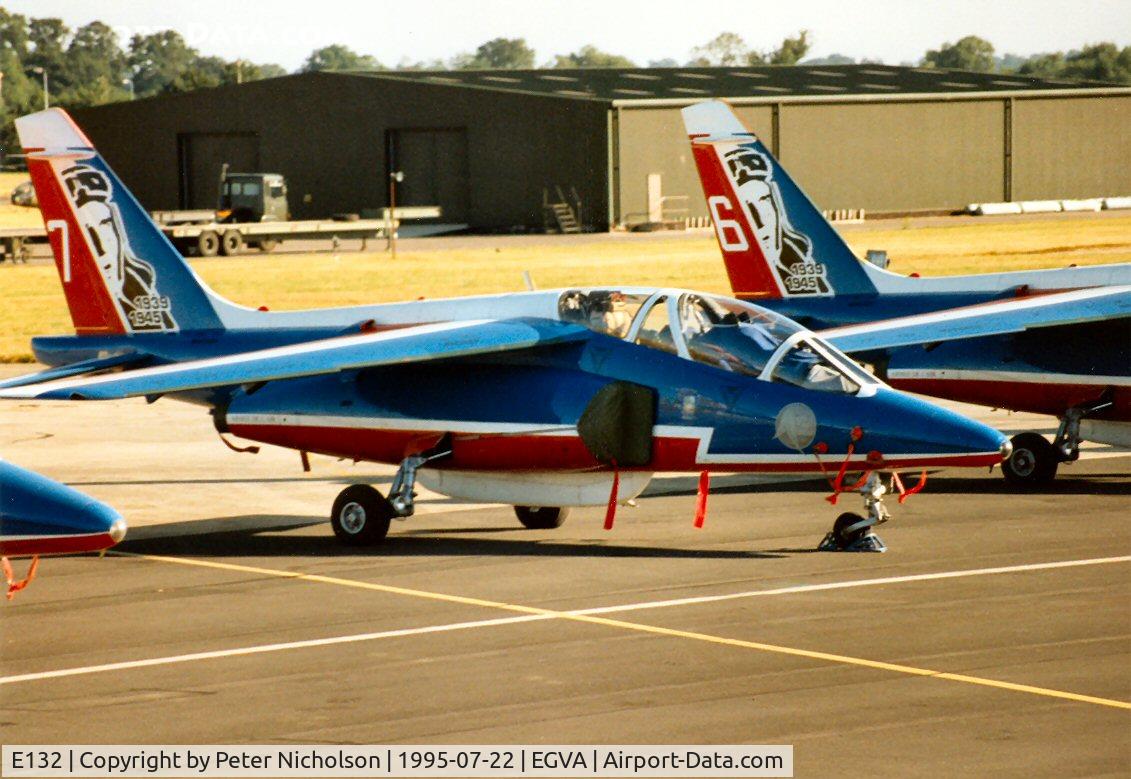 E132, Dassault-Dornier Alpha Jet E C/N E132, Patrouille de France aircraft number 7 on the flight-line at the 1995 Intnl Air Tattoo at RAF Fairford.