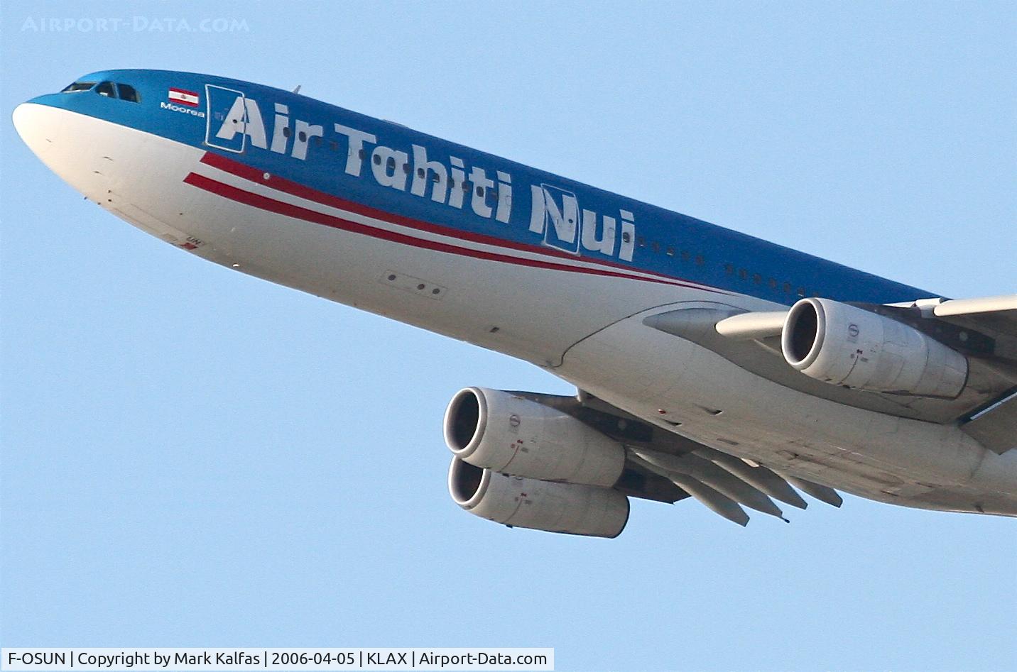 F-OSUN, 2001 Airbus A340-313 C/N 446, Air Tahiti Nui Airbus A340-313, F-OSUN 25R departure KLAX.