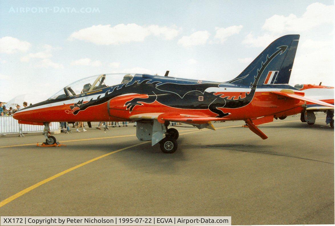 XX172, 1977 Hawker Siddeley Hawk T.1 C/N 019/312019, Hawk T.1 of St. Athan Station Flight on display at the 1995 Intnl Air Tattoo at RAF Fairford.