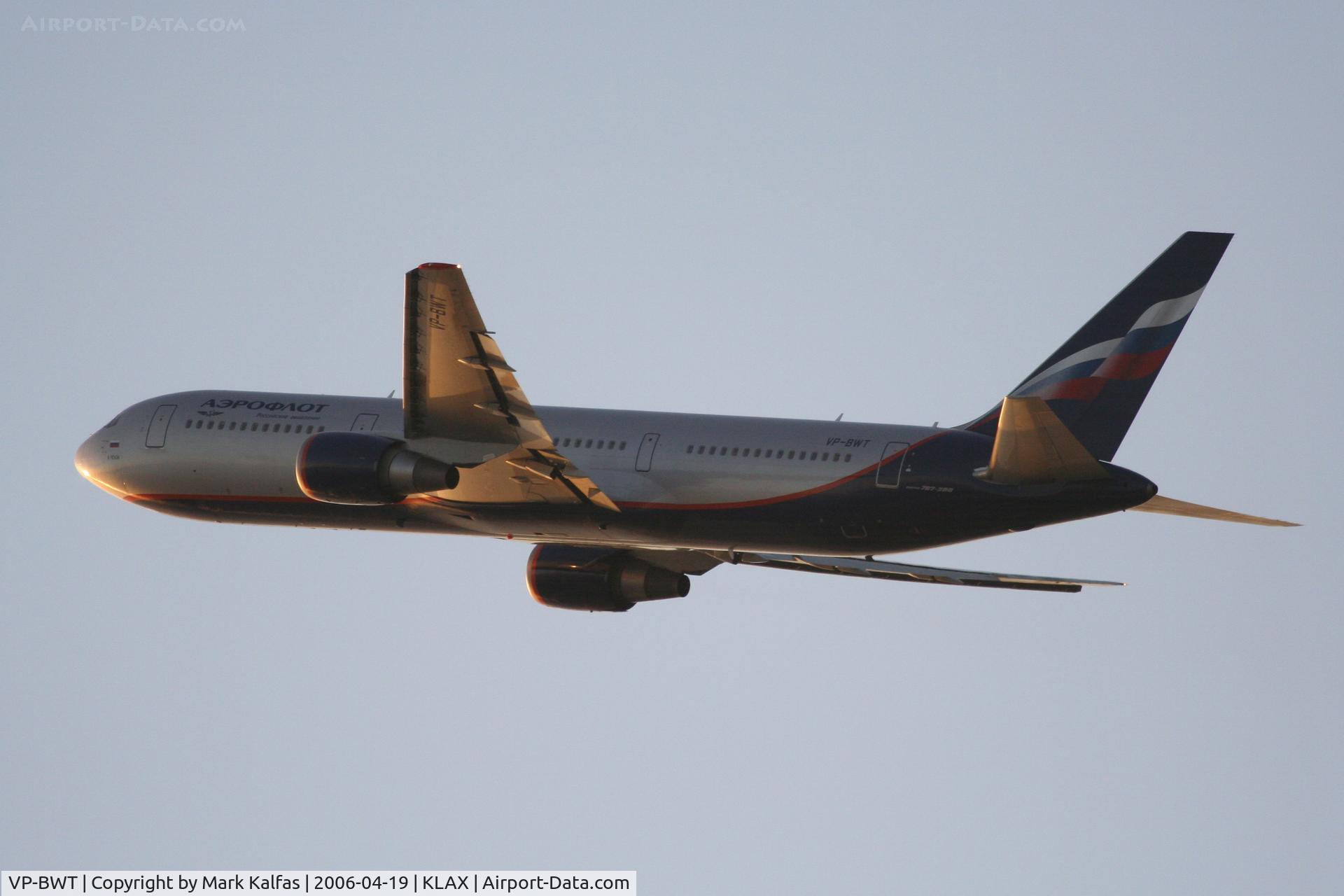 VP-BWT, 1999 Boeing 767-38A C/N 29617, Aeroflot Boeing 767-38A (ER), 25R departure KLAX.