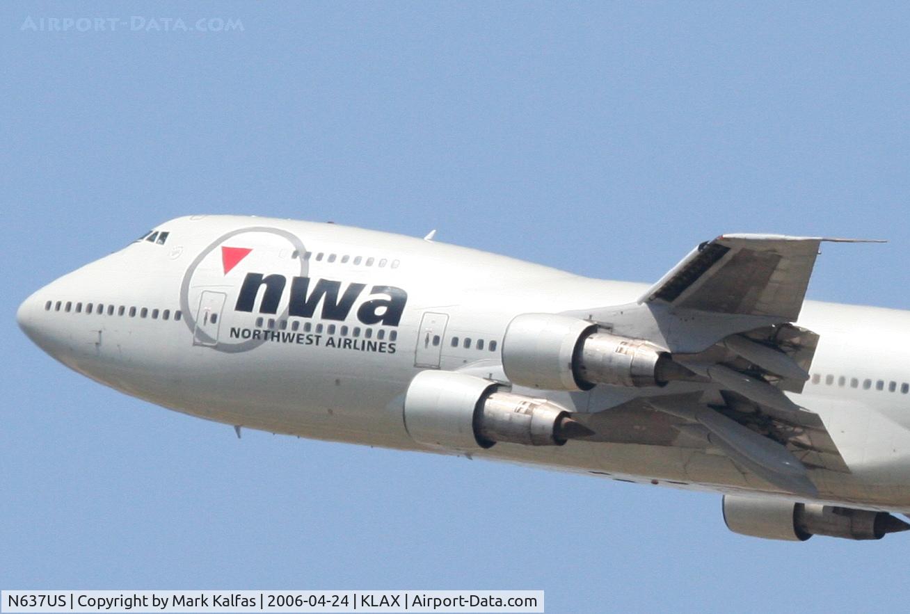 N637US, 1986 Boeing 747-251B C/N 23548, Northwest Boeing 747-251B, N637US 25R departure KLAX.