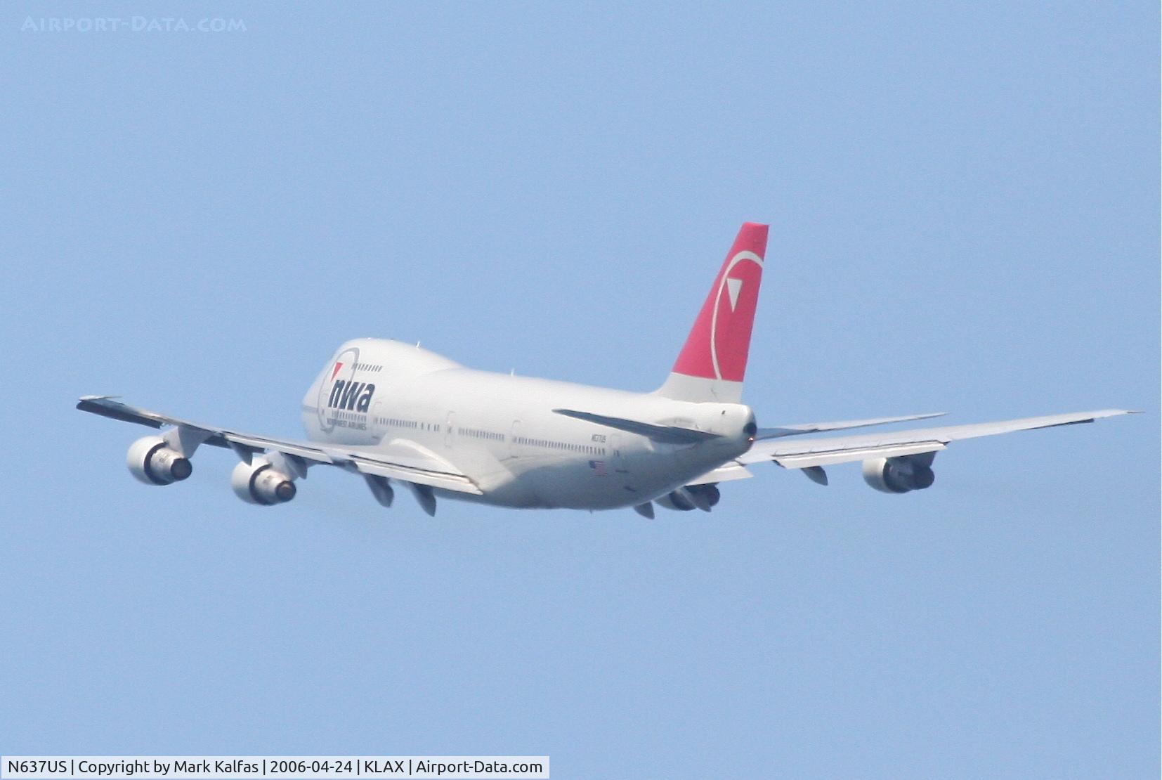 N637US, 1986 Boeing 747-251B C/N 23548, Northwest Boeing 747-251B, N637US 25R departure KLAX.