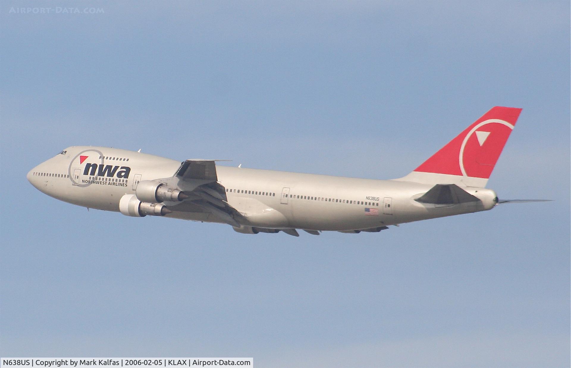 N638US, 1986 Boeing 747-251B C/N 23549, Northwest Boeing 747-251B, N638US 25R departure KLAX.