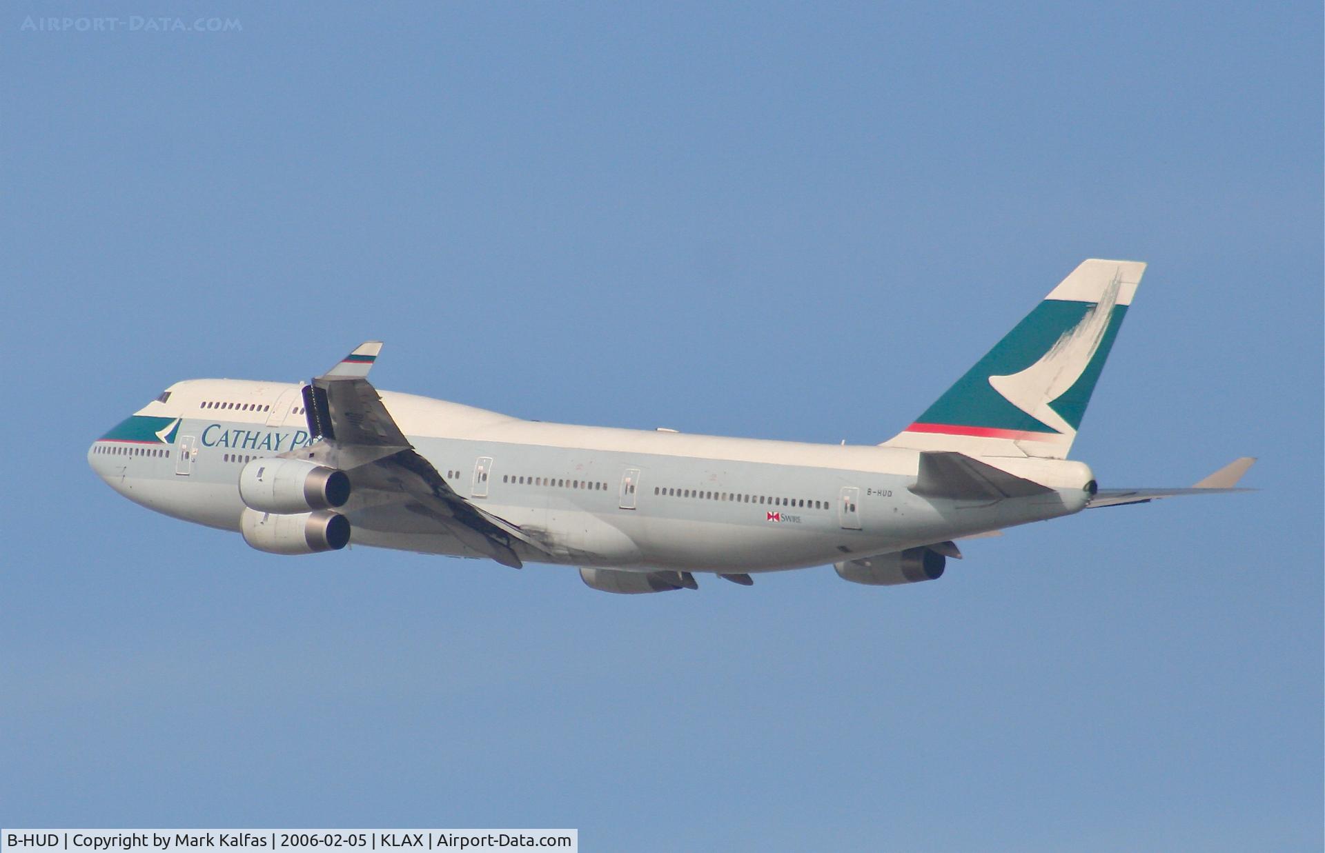 B-HUD, 1992 Boeing 747-467 C/N 25874, Cathay Pacific Boeing 747-467, B-HUD 25R departure KLAX..