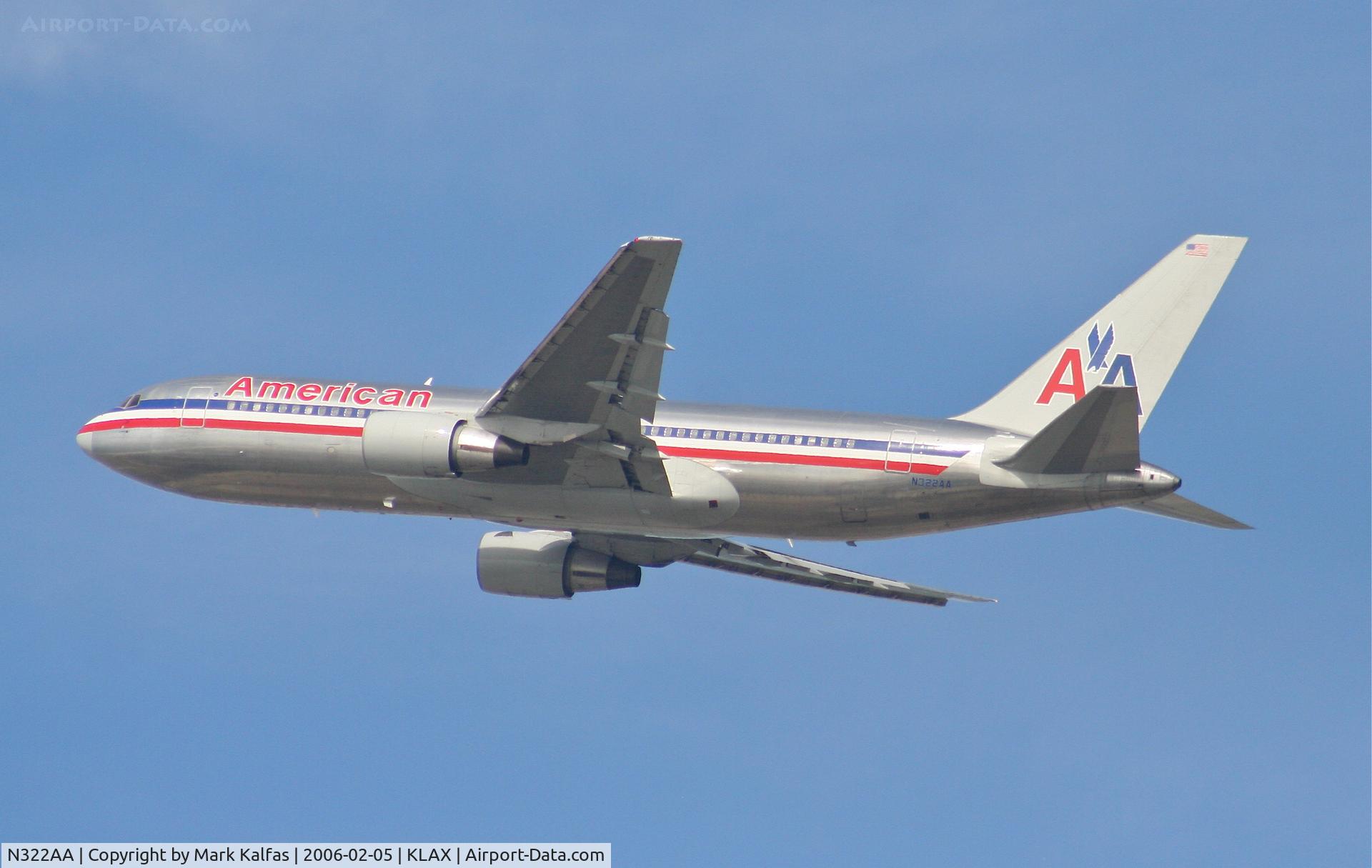N322AA, 1986 Boeing 767-223 C/N 22323, American Airlines Boeing 767-223. N322AA 25R departure KLAX.
