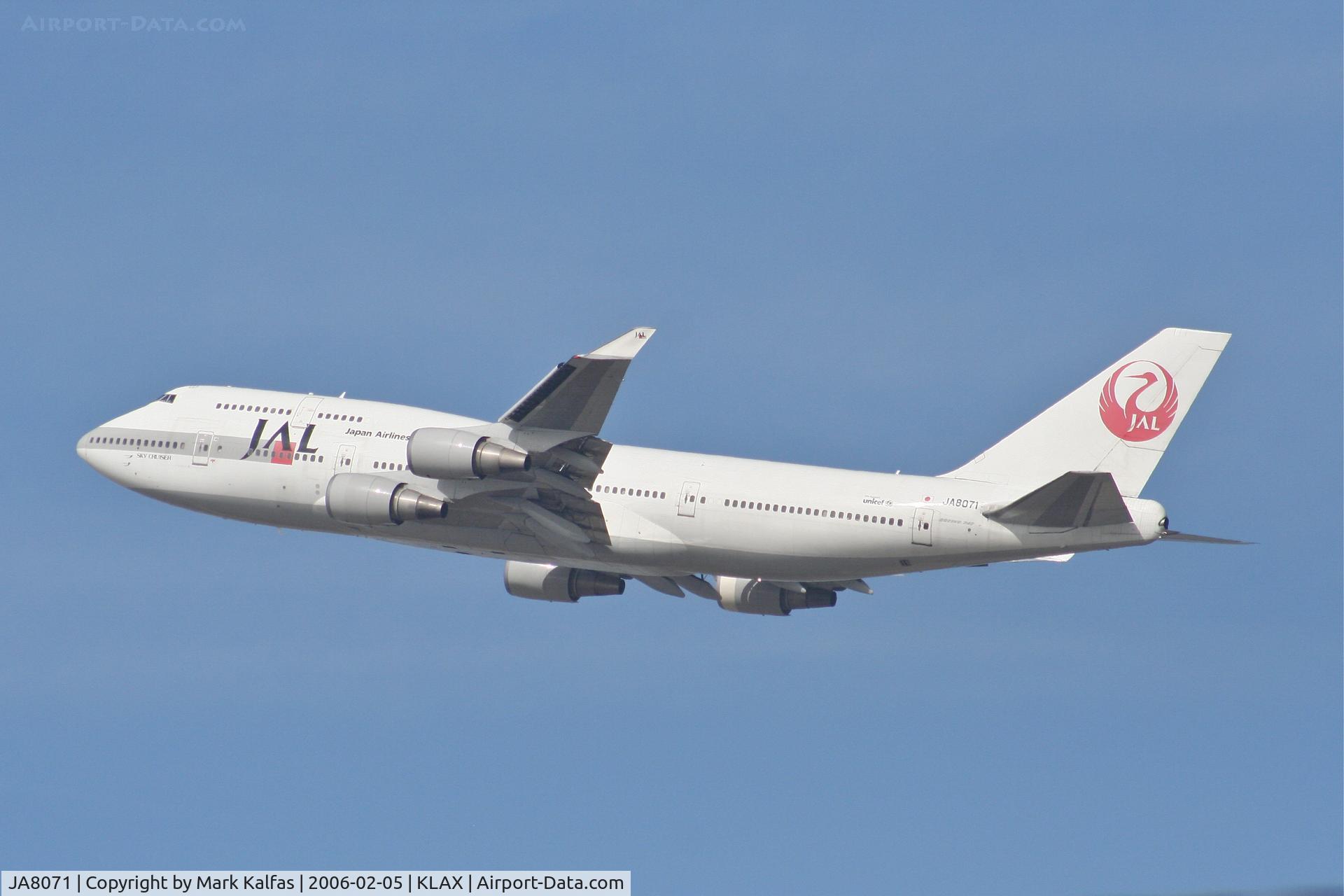 JA8071, 1990 Boeing 747-446 C/N 24423, JAL Boeing 747-446, JA8071 25R departure KLAX.