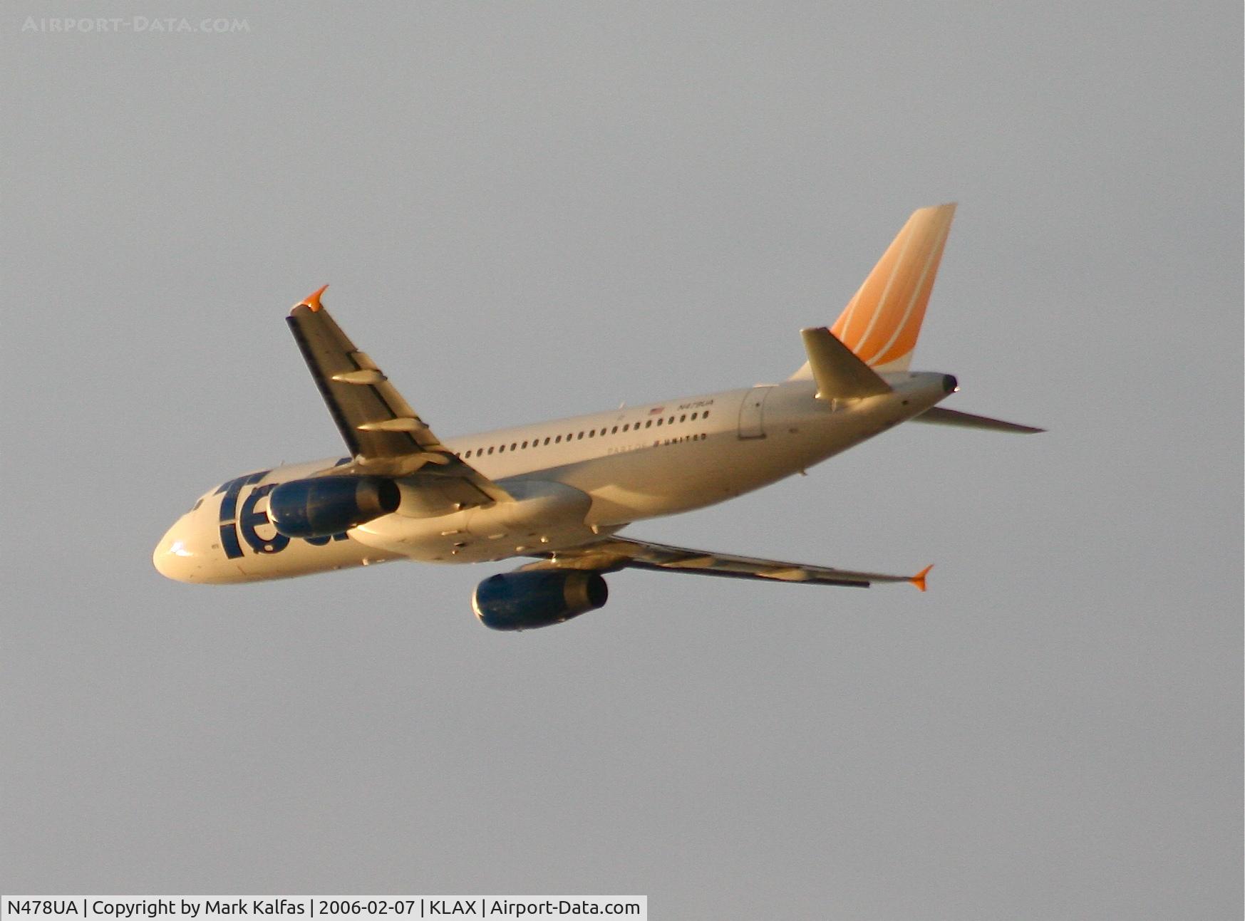 N478UA, 2001 Airbus A320-232 C/N 1533, United Airlines/TED Airbus A320-232, N478UA 25R departure KLAX.