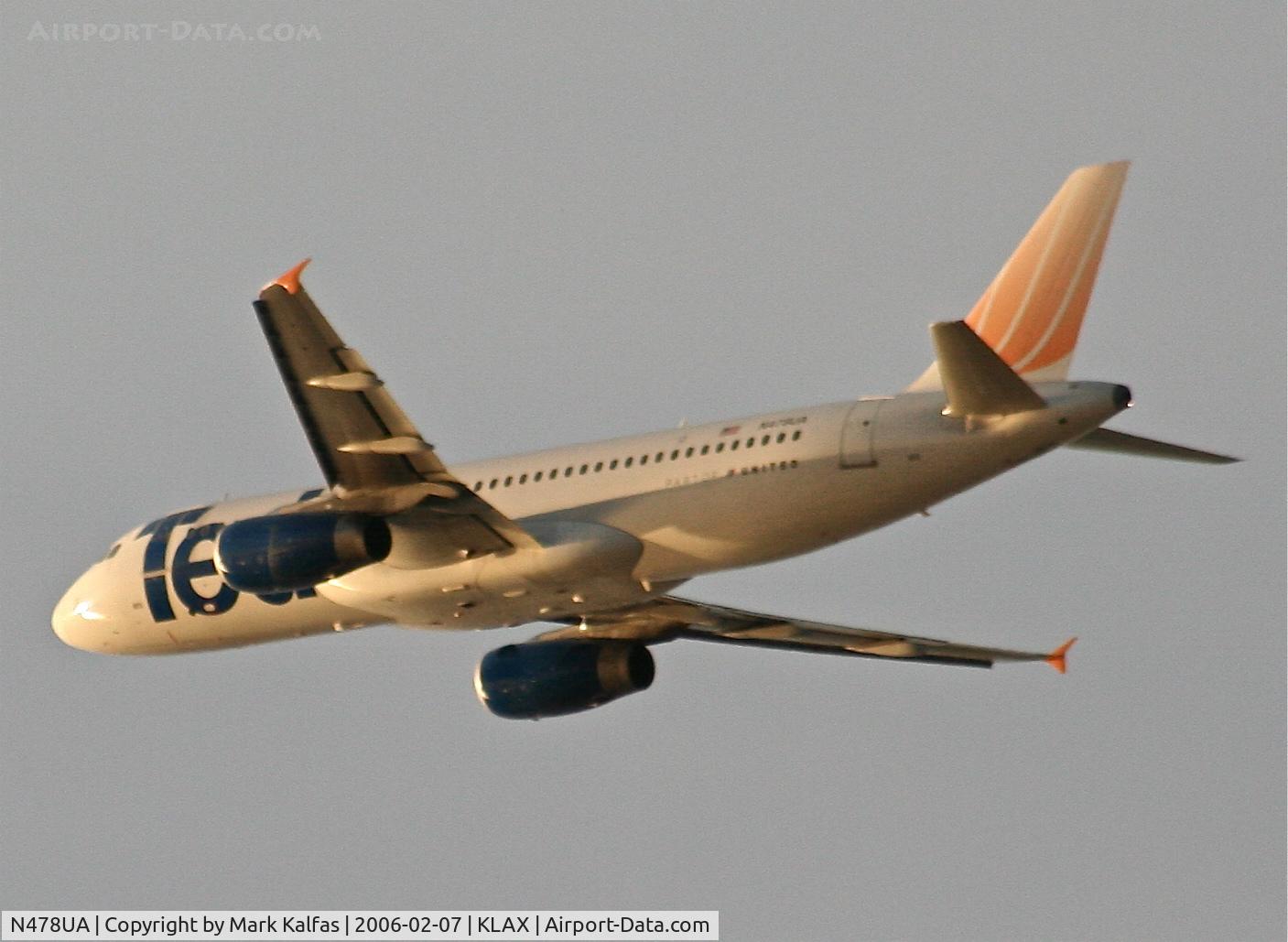 N478UA, 2001 Airbus A320-232 C/N 1533, United Airlines/TED Airbus A320-232, N478UA 25R departure KLAX.
