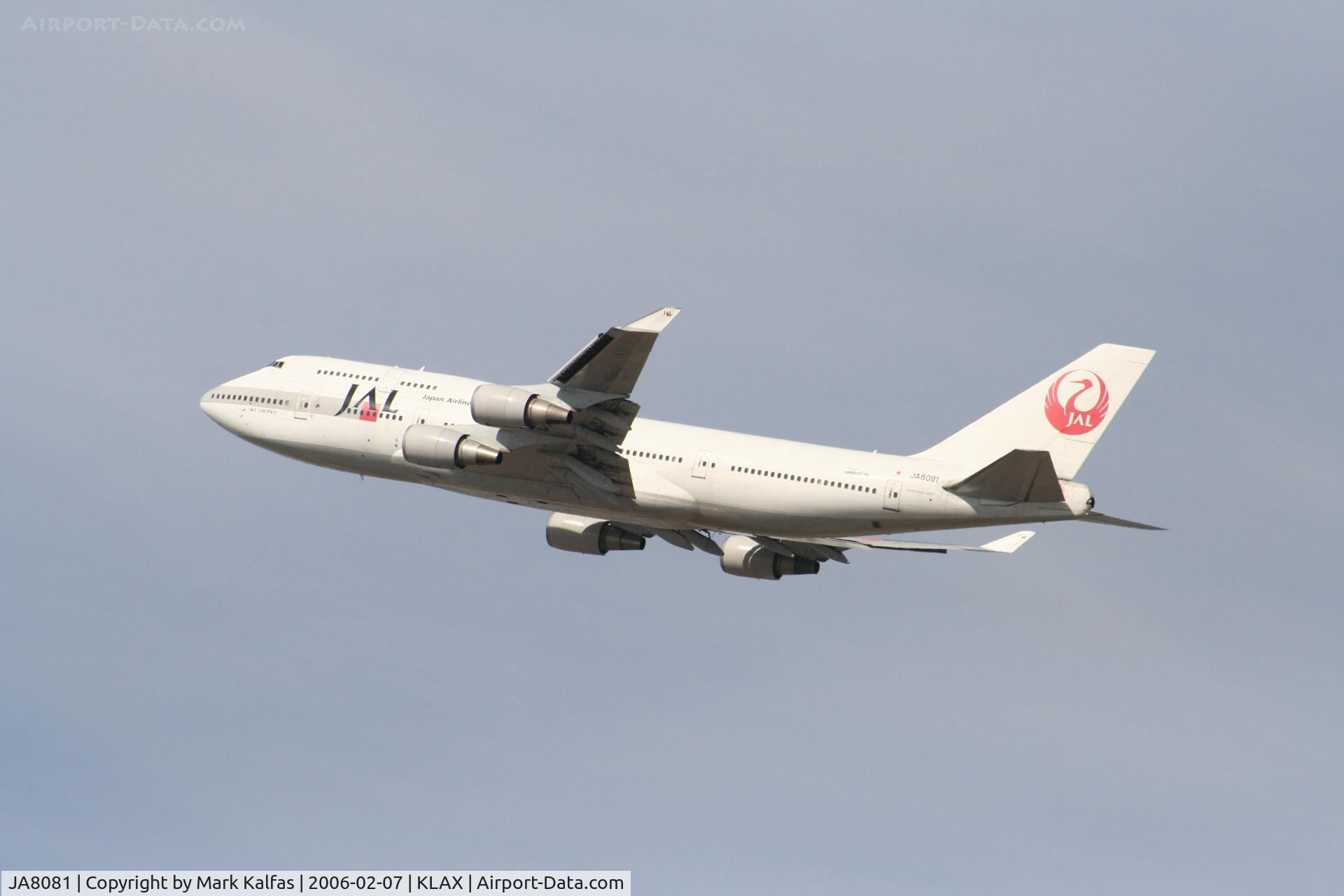 JA8081, Boeing 747-446 C/N 25064, JAL Boeing 747-446, JA8081 25R departure KLAX.