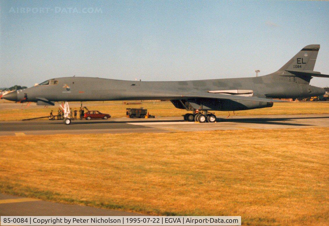 85-0084, 1985 Rockwell B-1B Lancer C/N 44, Another view of the B-1B Lancer from Ellsworth AFB's 37th Bomb Squadron/28th Bomb Wing at the 1995 Intnl Air Tattoo at RAF Fairford.