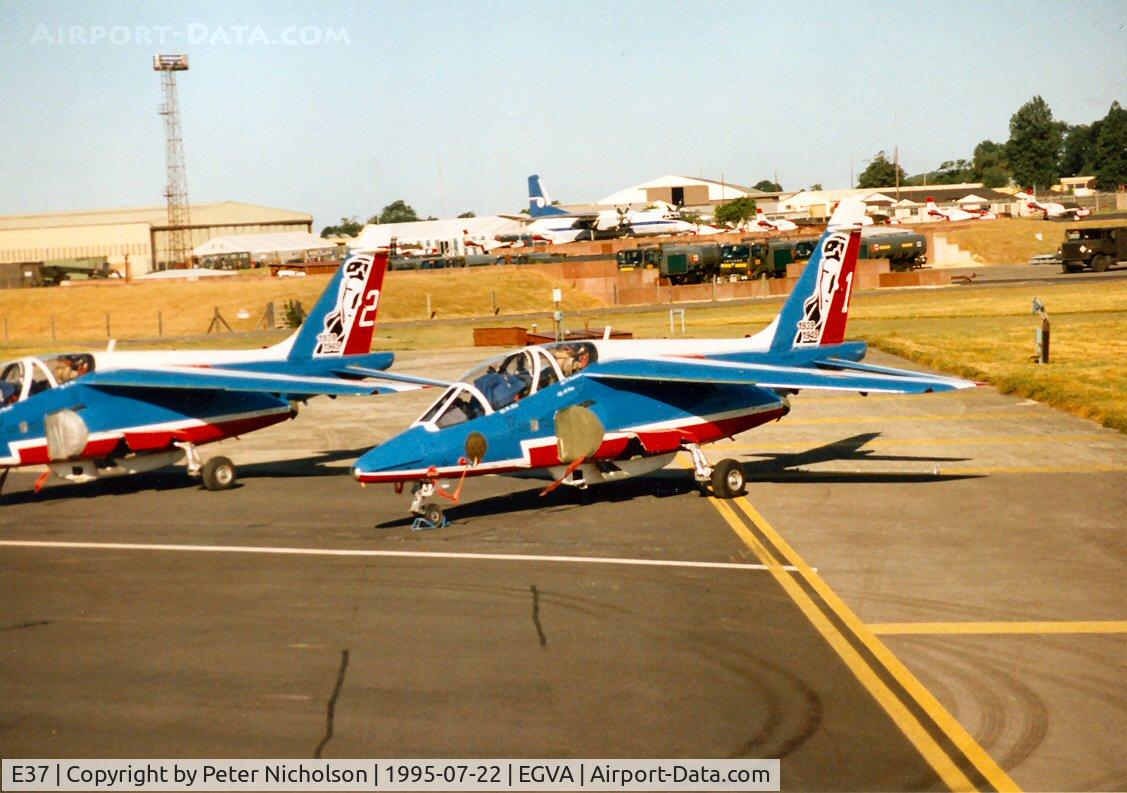 E37, Dassault-Dornier Alpha Jet E C/N E37, Lead Alpha Jet  of the French Air Force's Patrouille de France display team at the 1995 Intnl Air Tattoo at RAF Fairford.