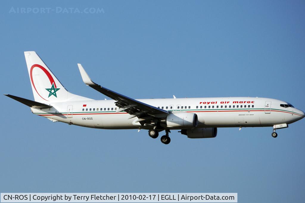 CN-ROS, 2008 Boeing 737-8B6 C/N 37718, Royal Air Maroc B737 - 800 Series arriving at Heathrow