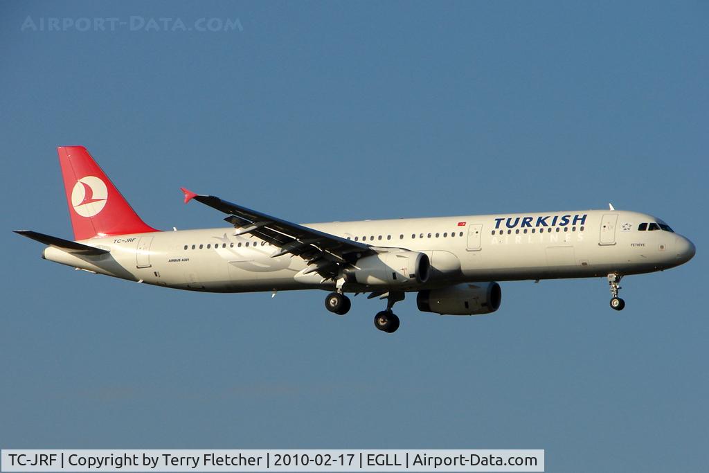 TC-JRF, 2007 Airbus A321-231 C/N 3207, Turkish Airlines Airbus 321 arriving at Heathrow