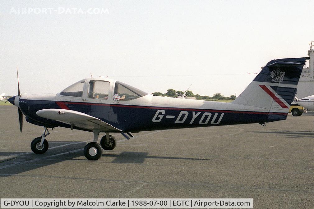 G-DYOU, 1978 Piper PA-38-112 Tomahawk Tomahawk C/N 38-78A0436, Piper PA-38-112 Tomahawk at Cranfield Airport in 1988. Then operated for the British Airways Flying Club.