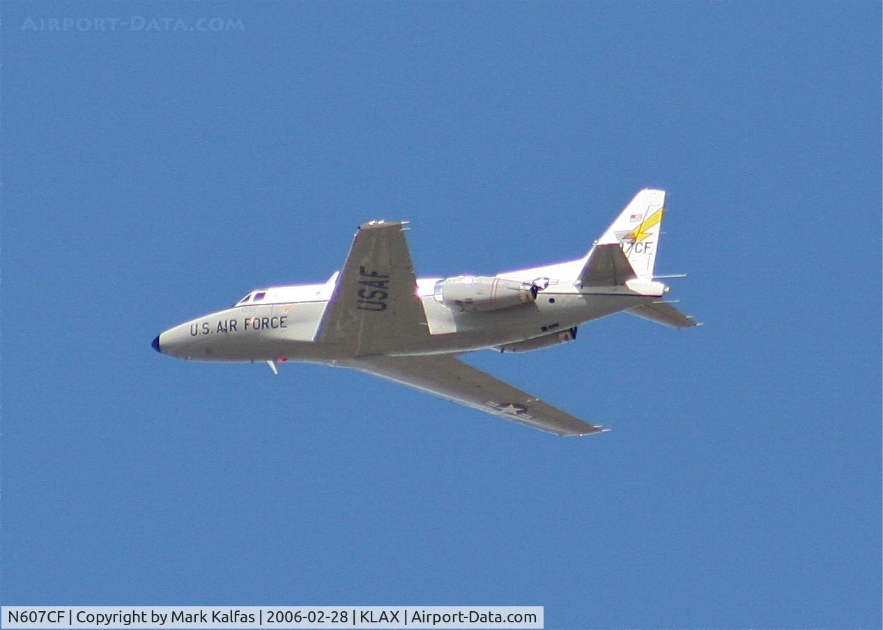 N607CF, 1976 North American NA-265-60 Sabreliner C/N 306-118, Fry's Electronics North American Rockwell NA-265 Sabreliner 60, 25L departure KLAX.