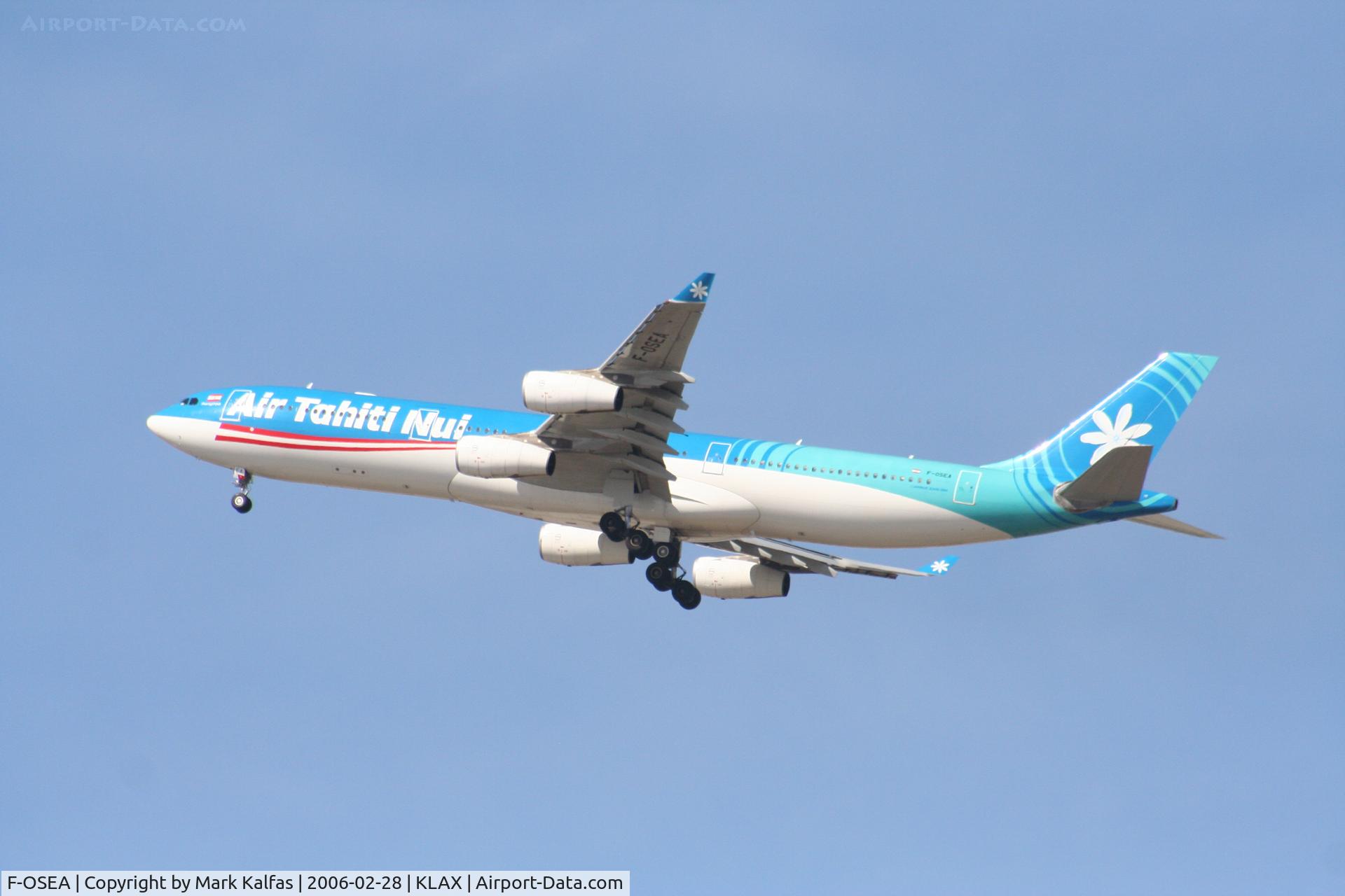 F-OSEA, 2001 Airbus A340-313 C/N 438, Air Tahiti Nui Airbus A340-313, F-OSEA 25R departure KLAX.