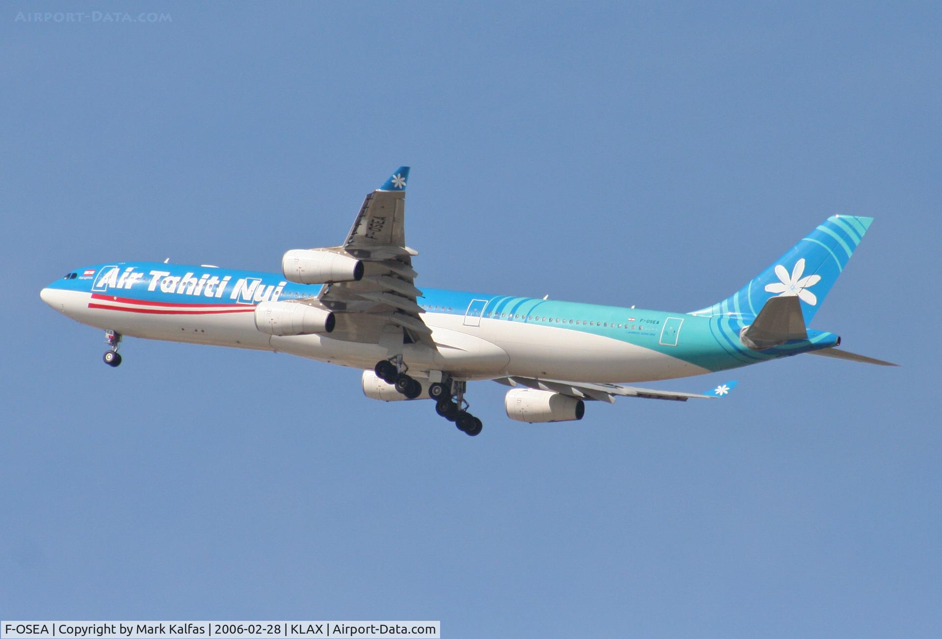 F-OSEA, 2001 Airbus A340-313 C/N 438, Air Tahiti Nui Airbus A340-313, F-OSEA 25R departure KLAX.