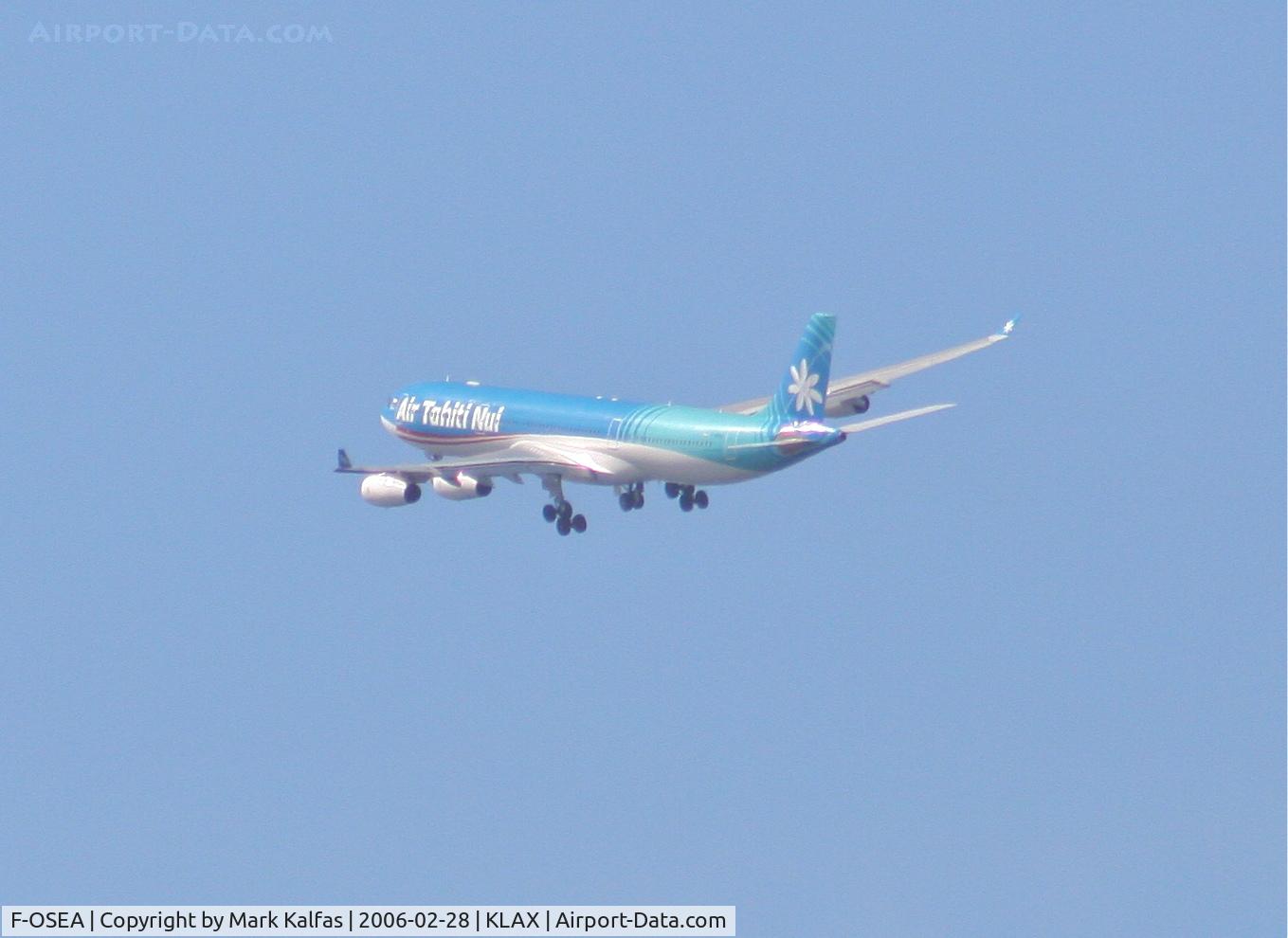 F-OSEA, 2001 Airbus A340-313 C/N 438, Air Tahiti Nui Airbus A340-313, F-OSEA 25R departure KLAX.