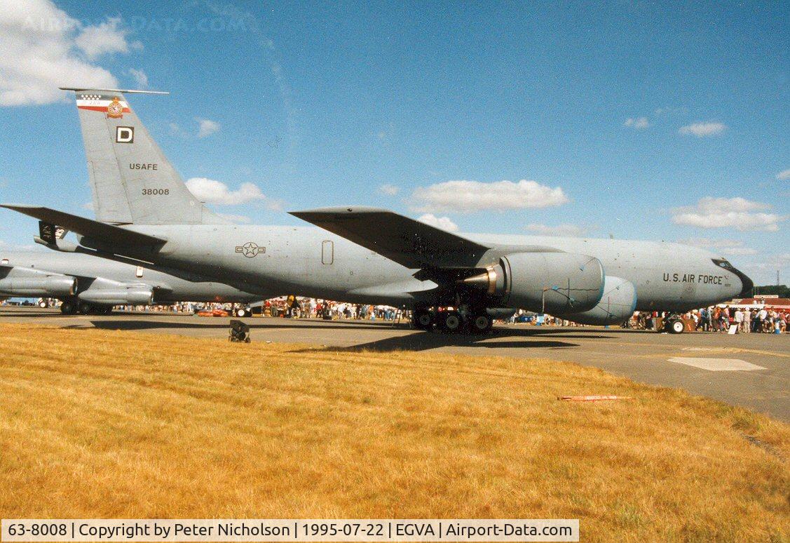 63-8008, 1963 Boeing KC-135R Stratotanker C/N 18625, Another view of the 100th Air Refuelling Wing KC-135R Stratotanker, callsign Quid 39, on display at the 1995 Intnl Air Tattoo at RAF Fairford.