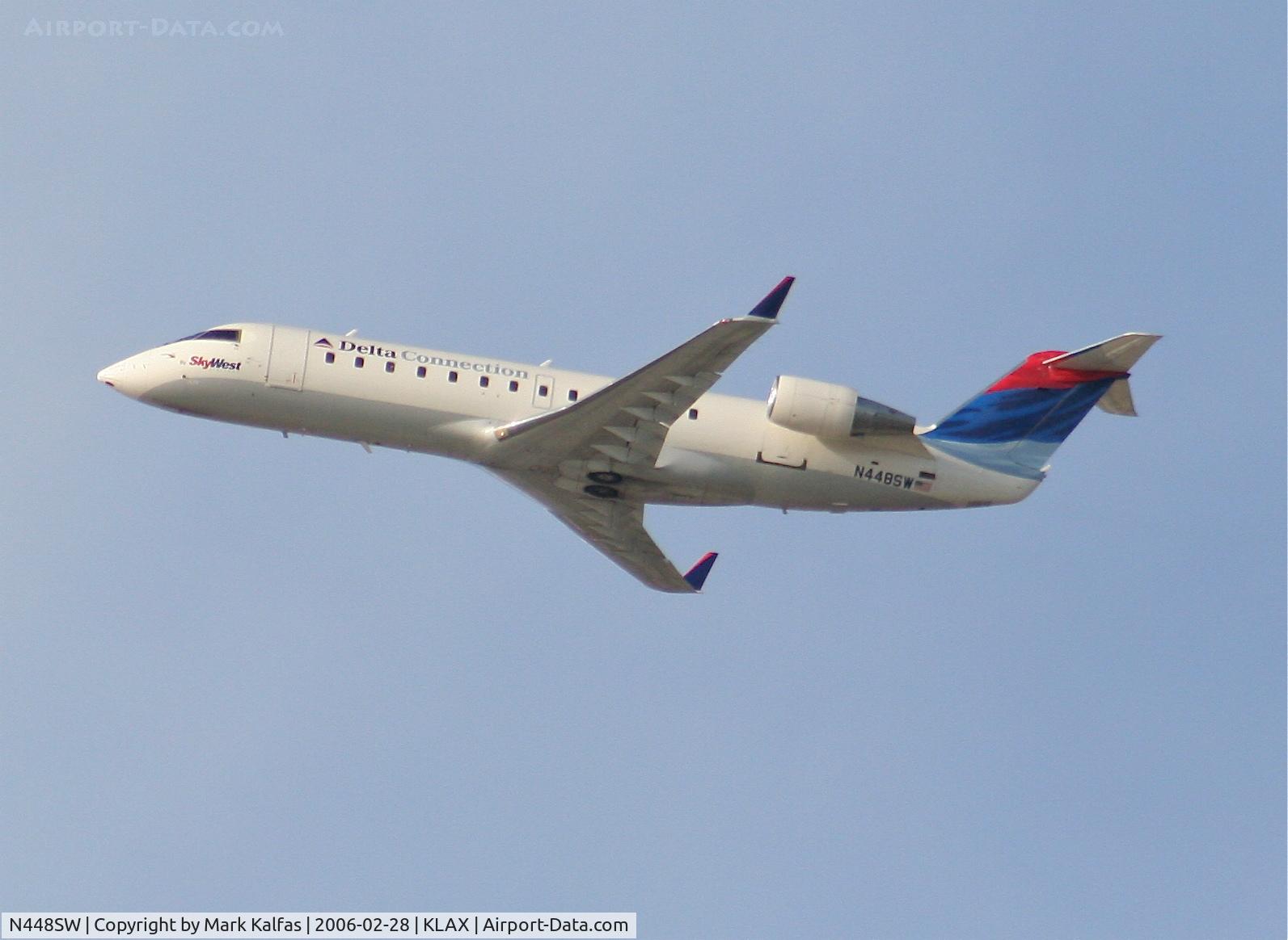 N448SW, 2002 Bombardier CRJ-200LR (CL-600-2B19) C/N 7678, SkyWest Bombardier CL-600-2B19, N448SW departing 25R KLAX.