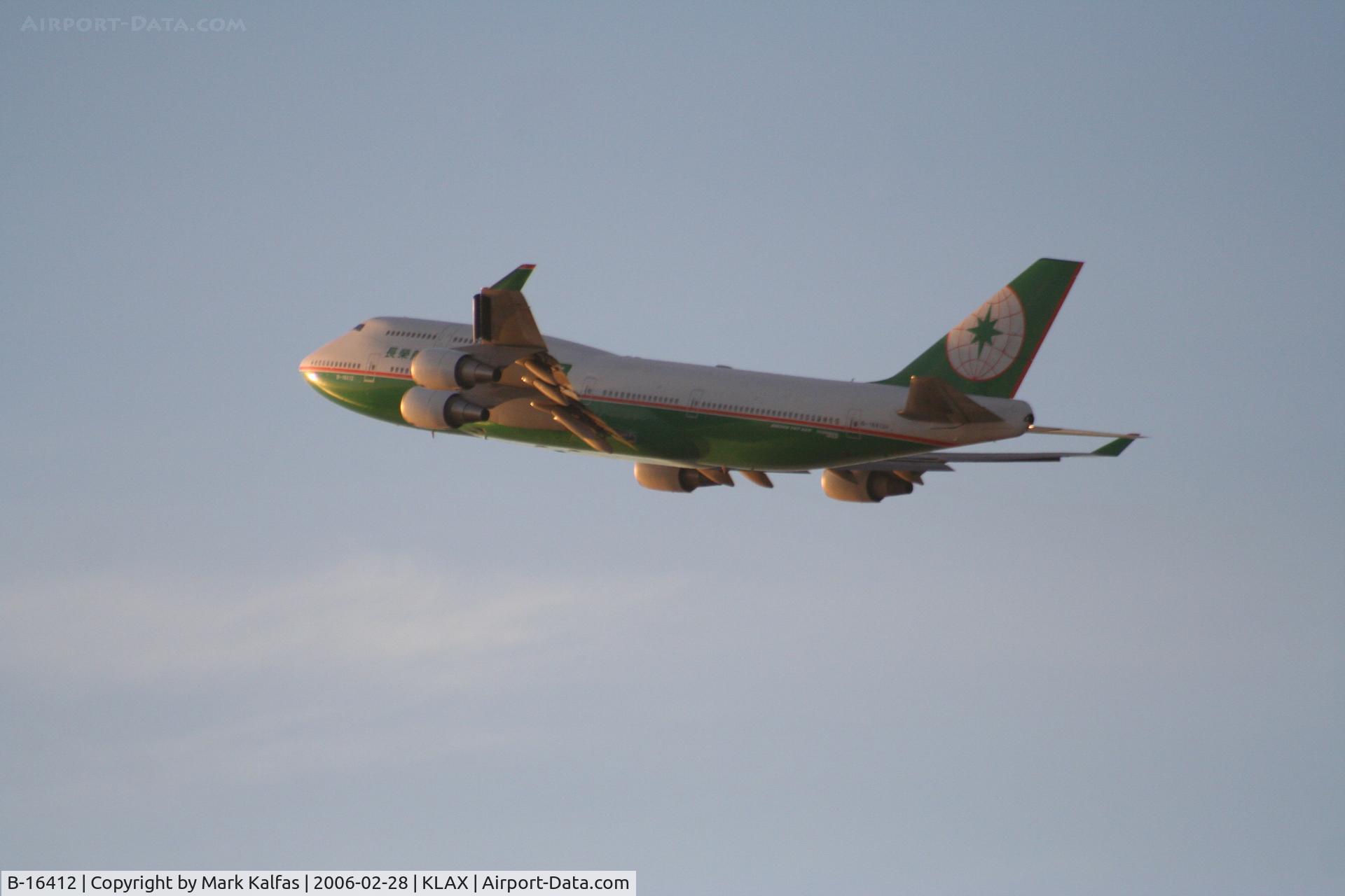 B-16412, Boeing 747-45E C/N 29112, Eva Air Boeing 747-45E, B-16412 25R departure KLAX.
