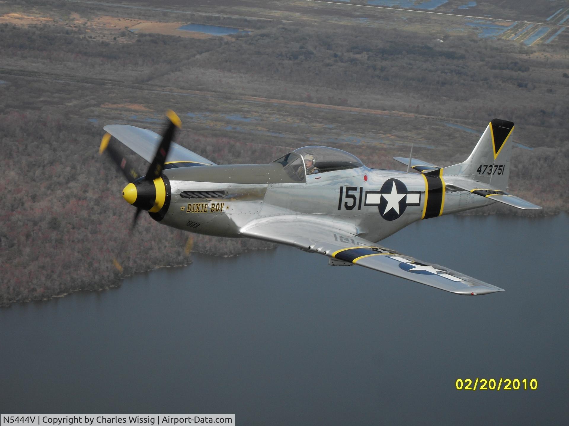 N5444V, 1944 North American F-51D-25-NA Mustang C/N 122-40291, Photo Flight over Lake Apopka Florida 2 21 2010