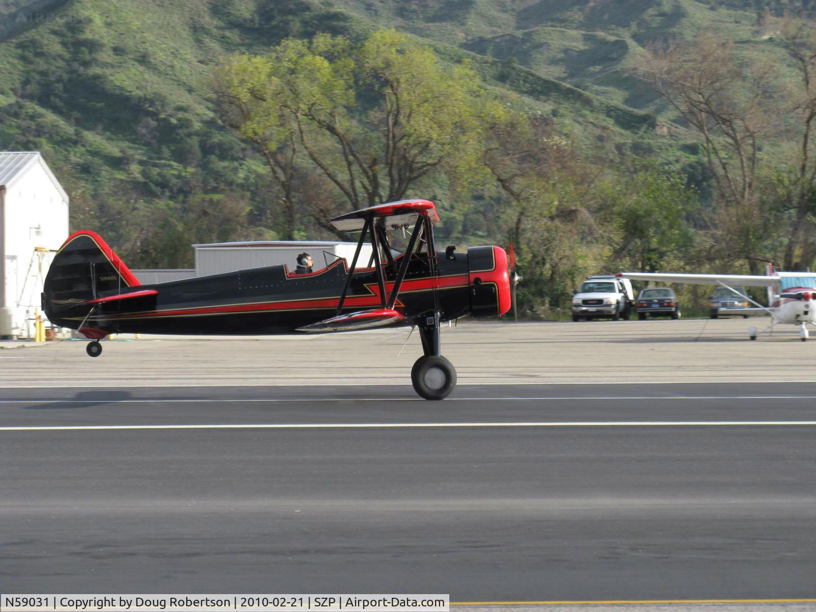 N59031, 1941 Boeing A75N1(PT17) C/N 75-3808, 1941 Boeing Stearman A75N1, Continental W670 220 Hp, takeoff roll Rwy 22, tail quickly up