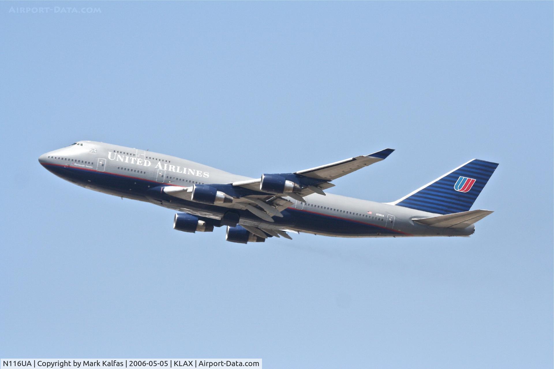 N116UA, 1998 Boeing 747-422 C/N 26908, United Airlines Boeing 747-422, N116UA 25R departure KLAX.