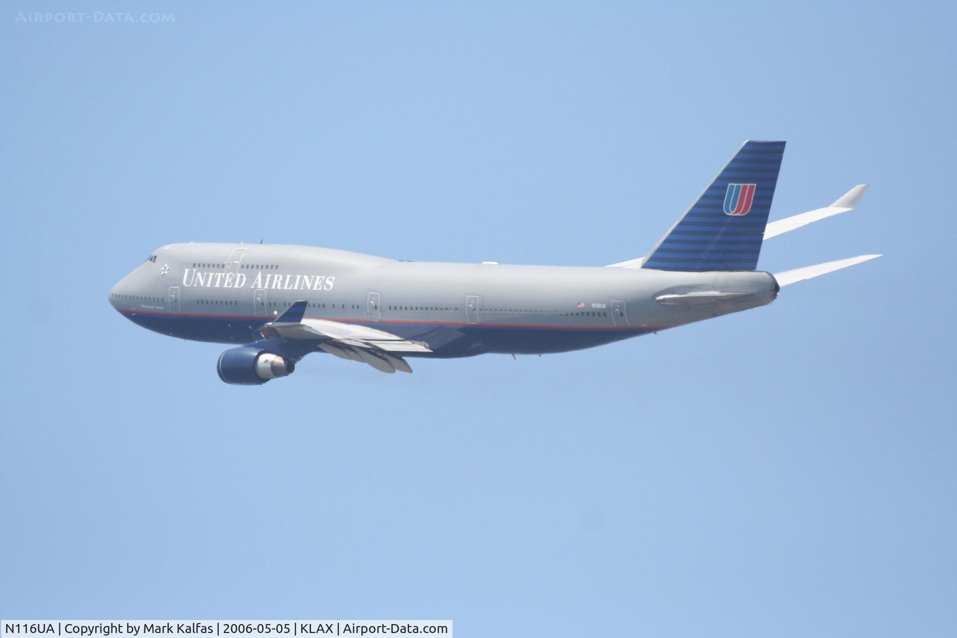 N116UA, 1998 Boeing 747-422 C/N 26908, United Airlines Boeing 747-422, N116UA 25R departure KLAX.