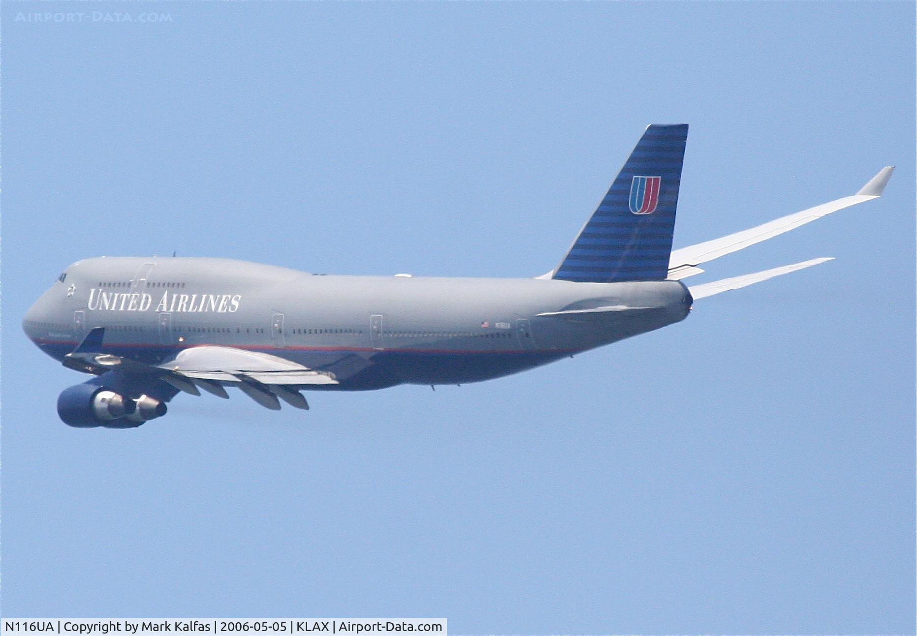 N116UA, 1998 Boeing 747-422 C/N 26908, United Airlines Boeing 747-422, N116UA 25R departure KLAX.