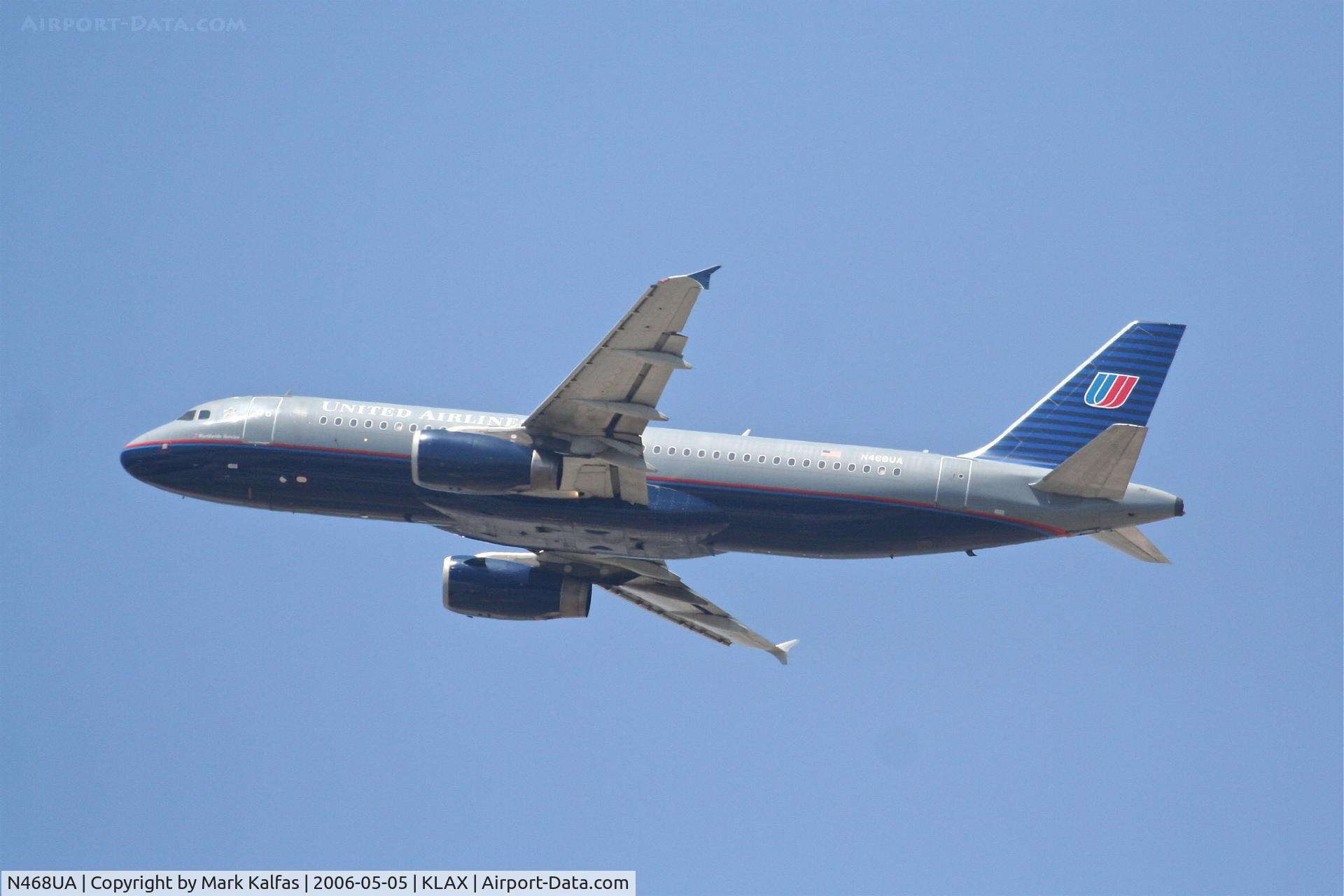 N468UA, 2000 Airbus A320-232 C/N 1363, United Airlines Airbus A320-232, N468UA 25R departure KLAX.