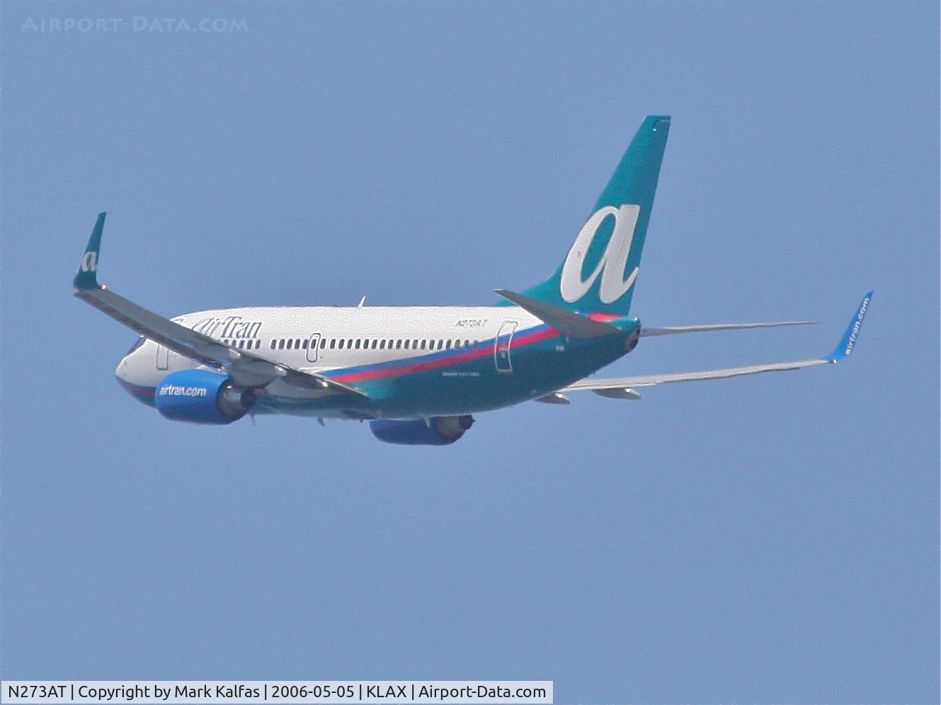 N273AT, 2005 Boeing 737-76N C/N 32662, Air Tran Boeing 737-76N, N273AT 25R departure KLAX.