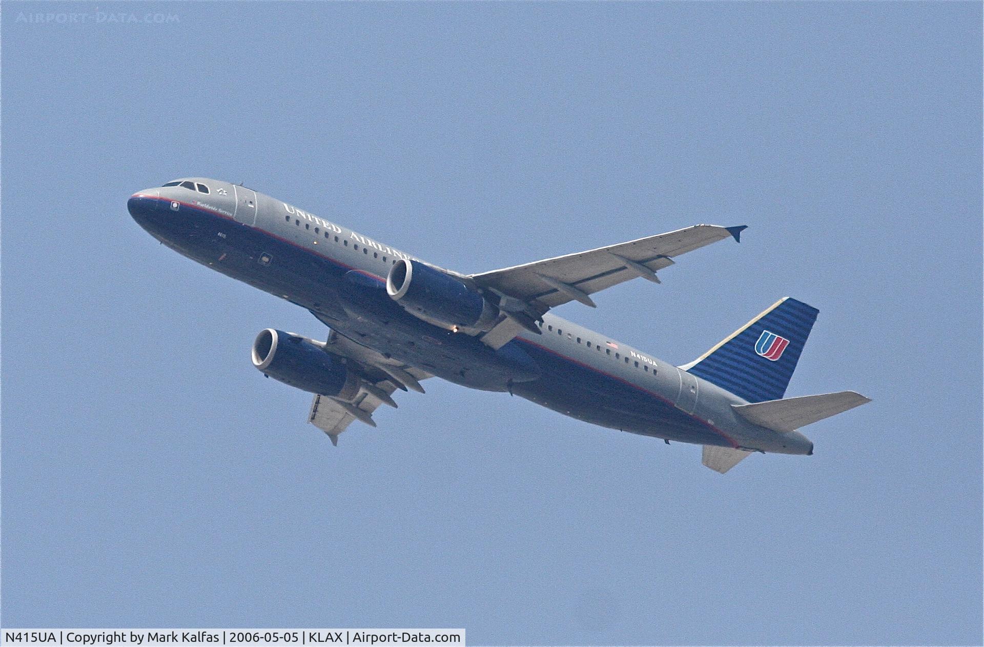 N415UA, 1994 Airbus A320-232 C/N 475, United Airlines Airbus A320-232, N415UA 25R departure KLAX.
