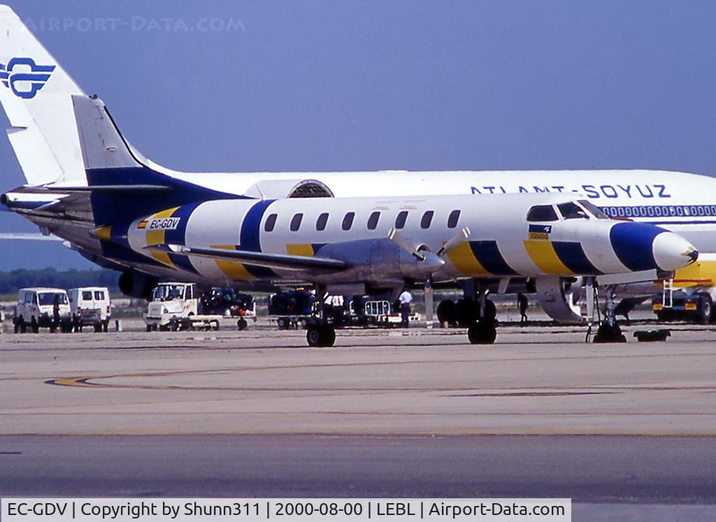EC-GDV, 1976 Swearingenn SA-226AT Merlin IVA C/N AT-043, Parked at the ramp of LEBL... In October 2001, this aircraft was w/o into the Mediterranean Sea due to an electrical storm. 10 passengers died...