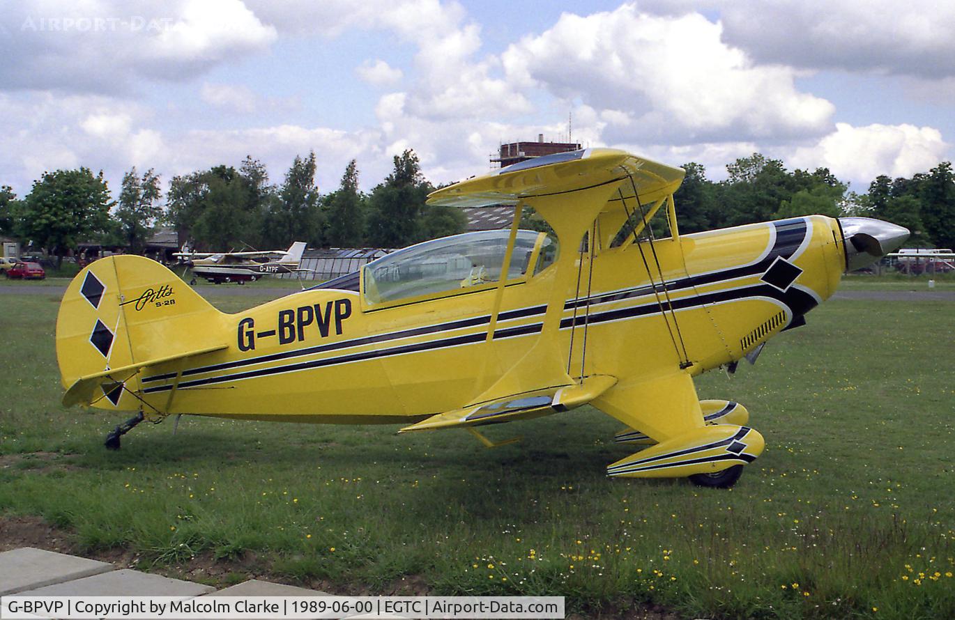 G-BPVP, 1982 Aerotek Pitts S-2B Special C/N 5000, Aerotek Pitts S-2B Special at Cranfield Airport in 1989. Became G-IIDY in 2002.