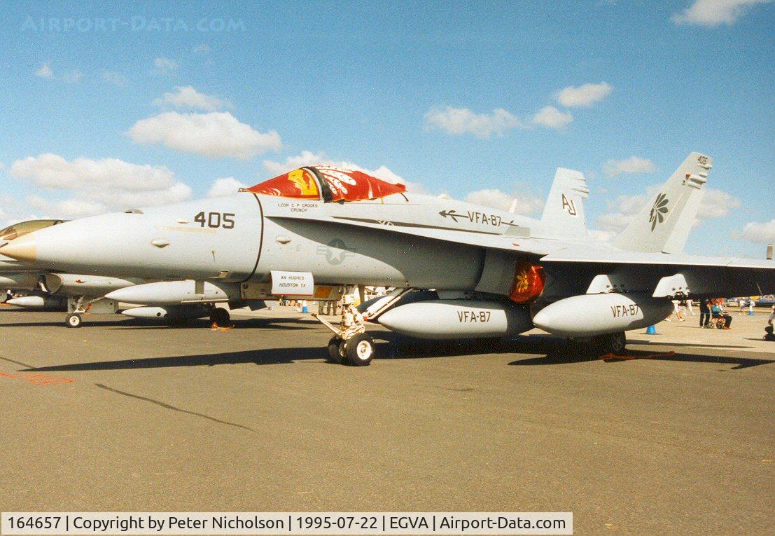 164657, 1992 McDonnell Douglas F/A-18C Hornet C/N 1084/C280, Another view of the VFA-87 F/A-18C Hornet on display at the 1995 Intnl Air Tattoo at RAF Fairford.