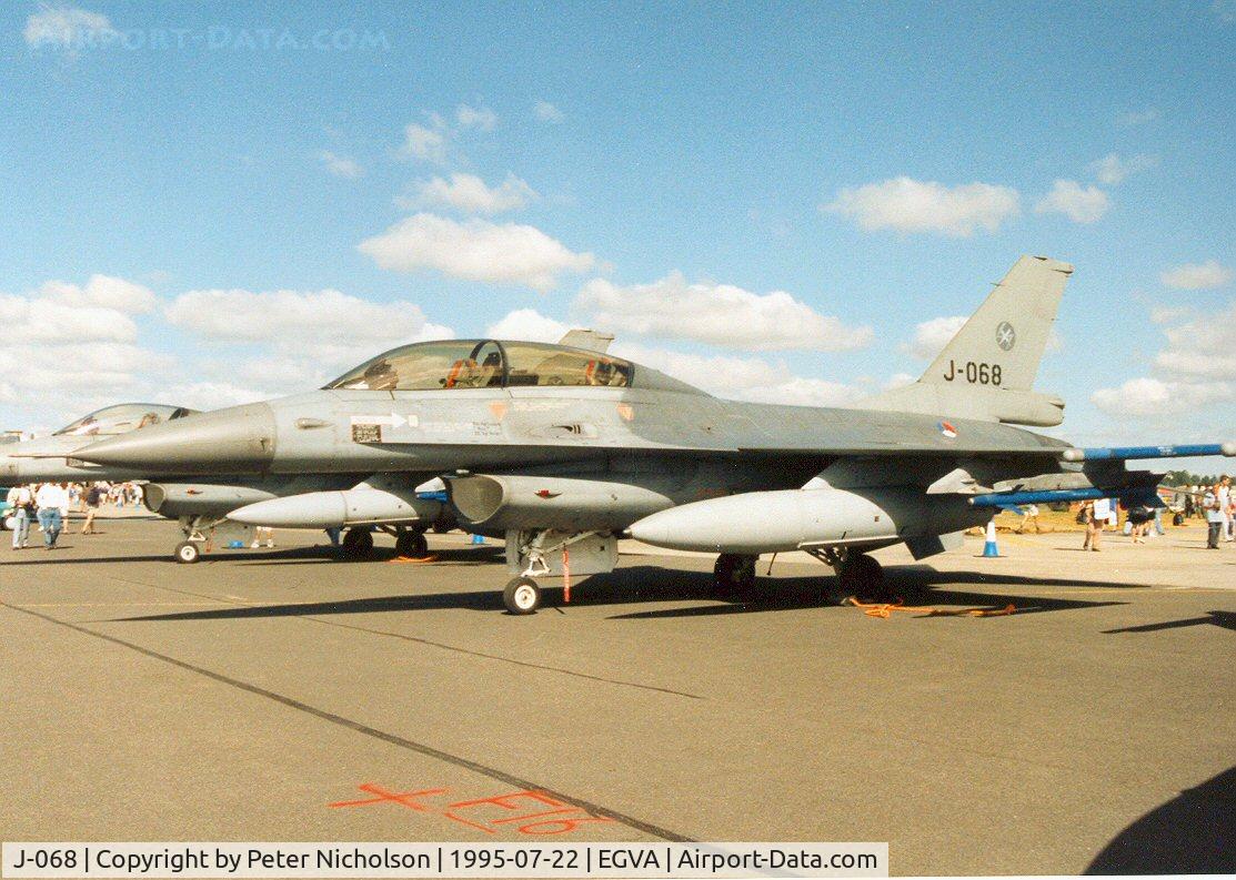 J-068, 1987 Fokker F-16B Fighting Falcon C/N 6E-37, F-16B Falcon, callsign Devil 01, of 312 Squadron Royal Netherlands Air Force on display at the 1995 Intnl Air Tattoo at RAF Fairford.