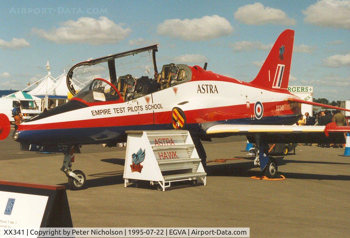 XX341, 1980 Hawker Siddeley Hawk T.1 C/N 190/312165, Hawk T.1 ASTRA of the Empire Test Pilots School at Boscombe Down on display at the 1995 Intnl Air Tattoo at RAF Fairford.