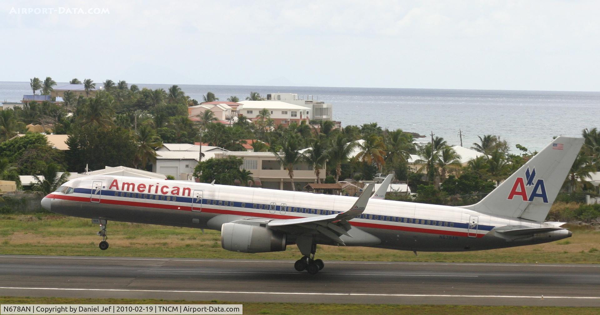 N678AN, 1998 Boeing 757-223 C/N 29428, American N678AN landing at TNCM runway 10